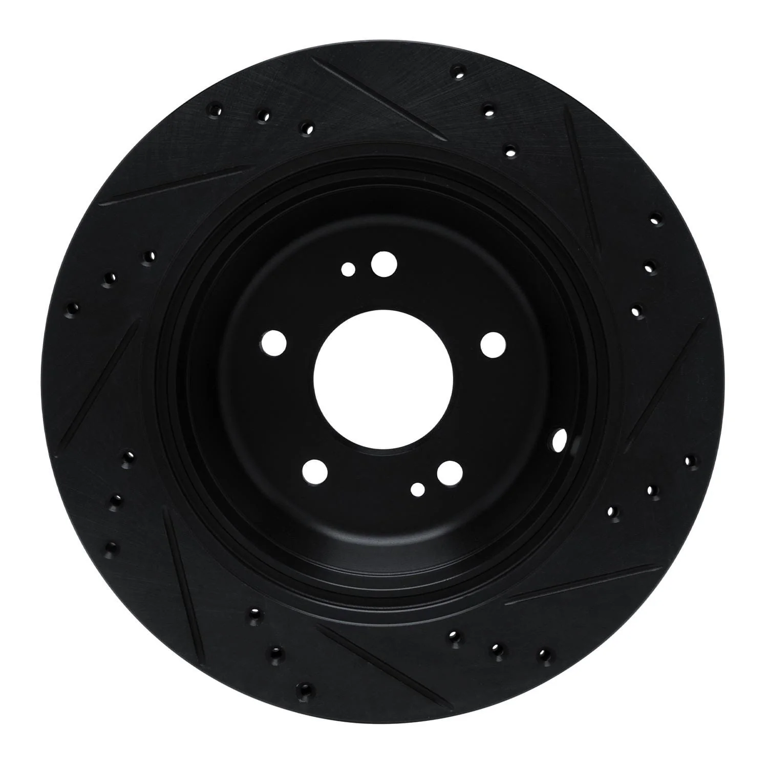 R1 Concepts 11-17 Hyundai Equus Rear Left Drilled & Slotted Black Brake Rotor - Image 2
