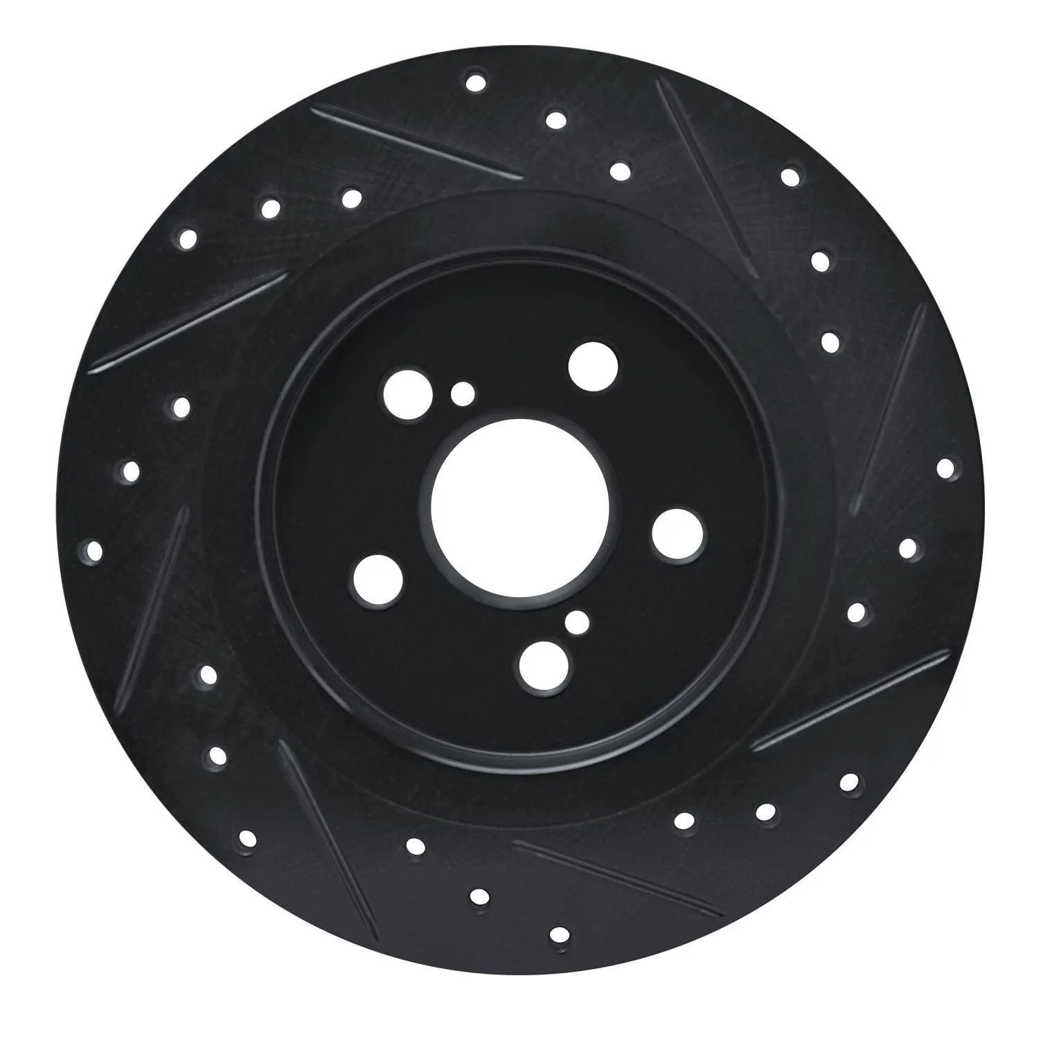 R1 Concepts 11-17 Lexus CT200H Rear Left Drilled & Slotted Black Brake Rotor - Image 2