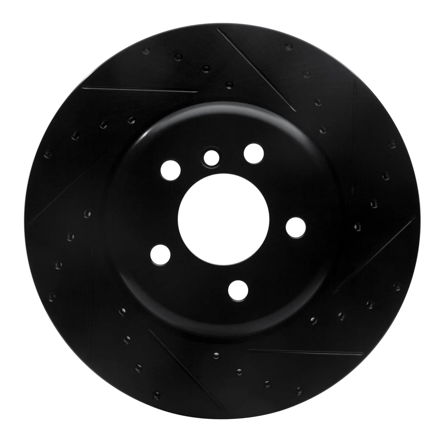 R1 Concepts 11-19 BMW ActiveHybrid 5 Front Right Drilled & Slotted Black Brake Rotor