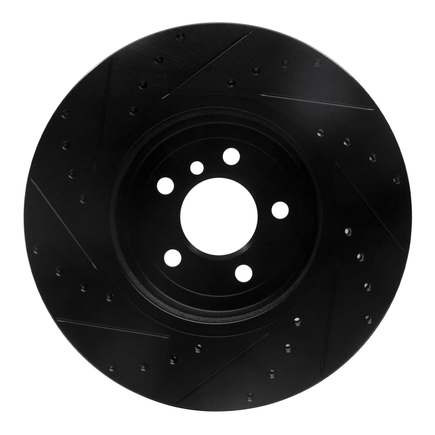 R1 Concepts 11-19 BMW ActiveHybrid 5 Front Right Drilled & Slotted Black Brake Rotor - Image 2