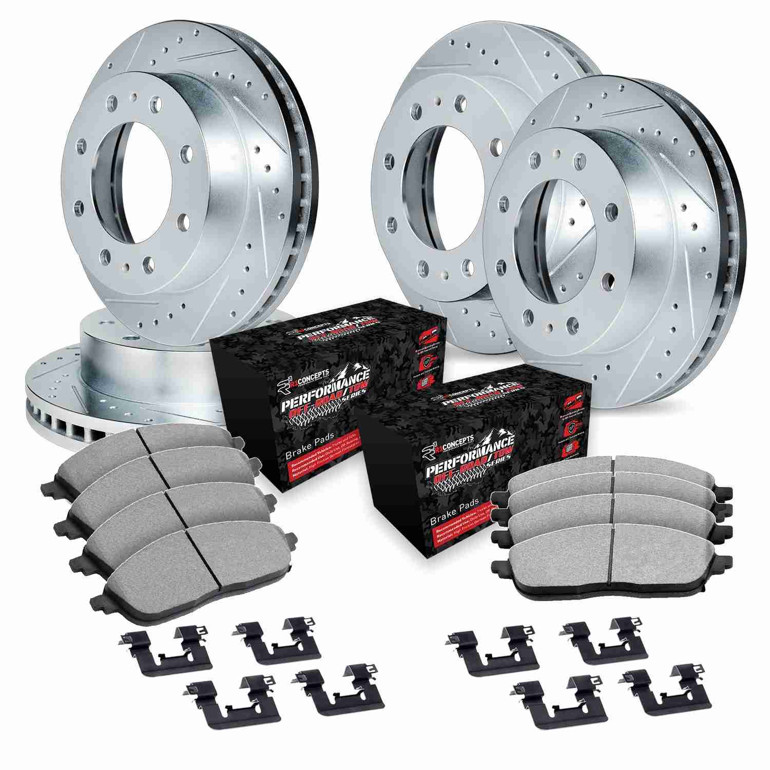 R1 Concepts 11-19 Chevrolet Silverado 2500 HD Front & Rear Drill/Slot Silver Rotors w/Off-Road/Tow Pads