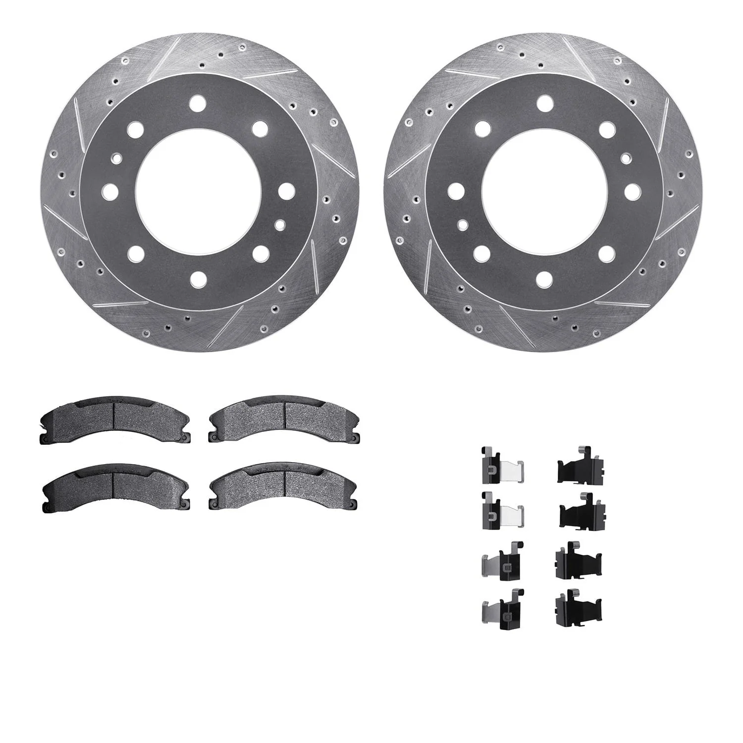 R1 Concepts 11-19 Chevrolet Silverado 2500 HD Rear Drill/Slot Silver Rotors w/Optimum Pads