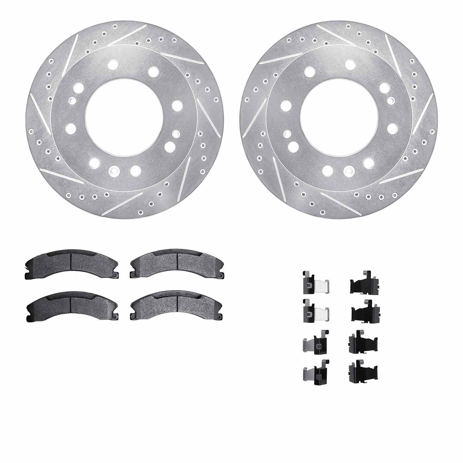 R1 Concepts 11-19 Chevrolet Silverado 3500 HD Front Drill/Slot Silver Rotors w/Off-Road/Tow Pads