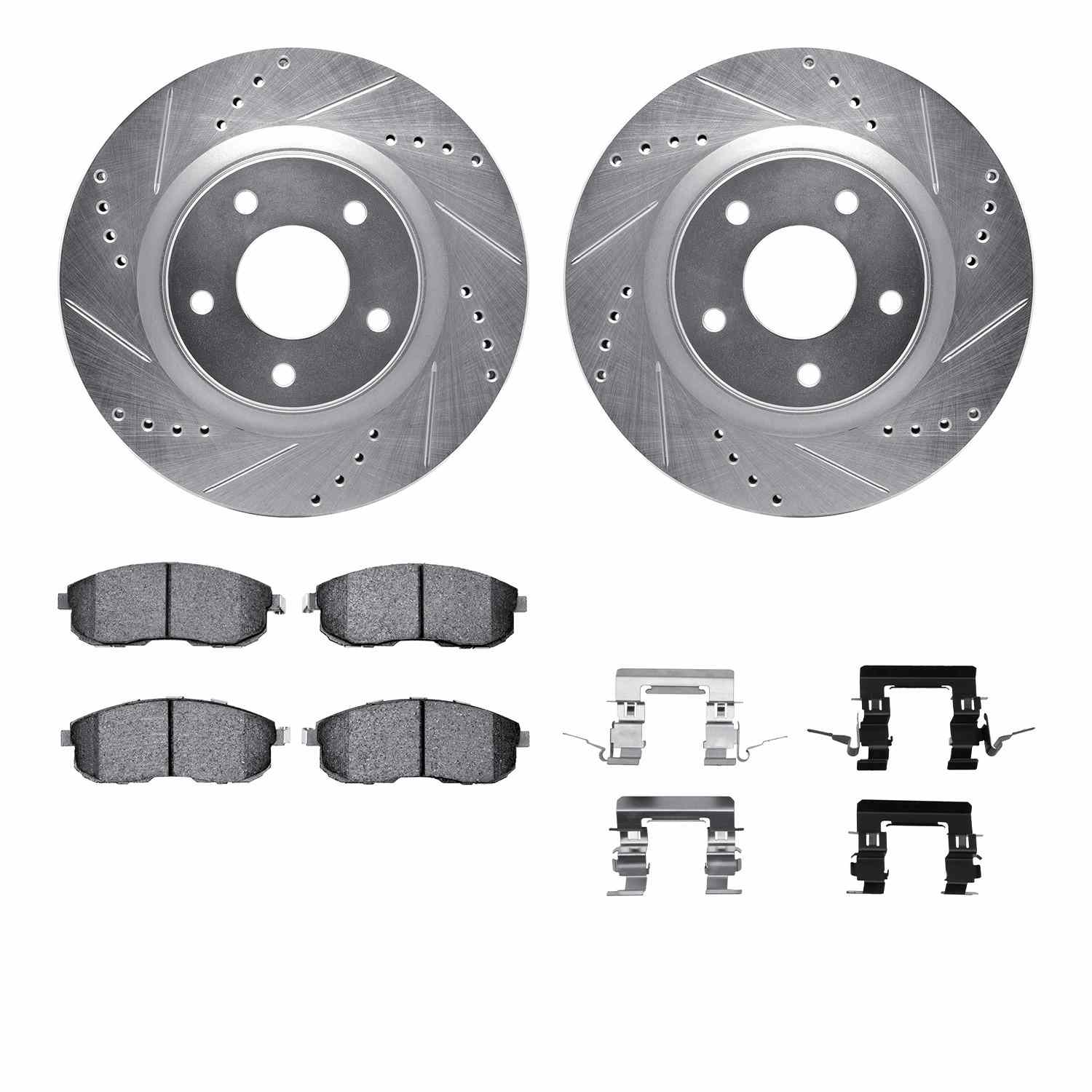 R1 Concepts 11-19 Nissan Sentra Front Drilled & Slotted Silver Brake Rotor Set w/Optimum OE Pads and Hardware
