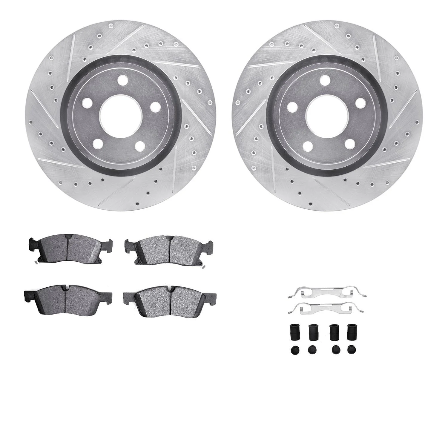R1 Concepts 11-21 Dodge Durango Front Drilled & Slotted Silver Brake Rotor Set w/Ceramic Pads and Hardware