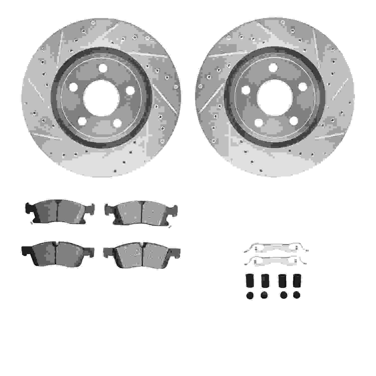R1 Concepts 11-21 Dodge Durango Front Drilled & Slotted Silver Brake Rotor Set w/Optimum OE Pads and Hardware