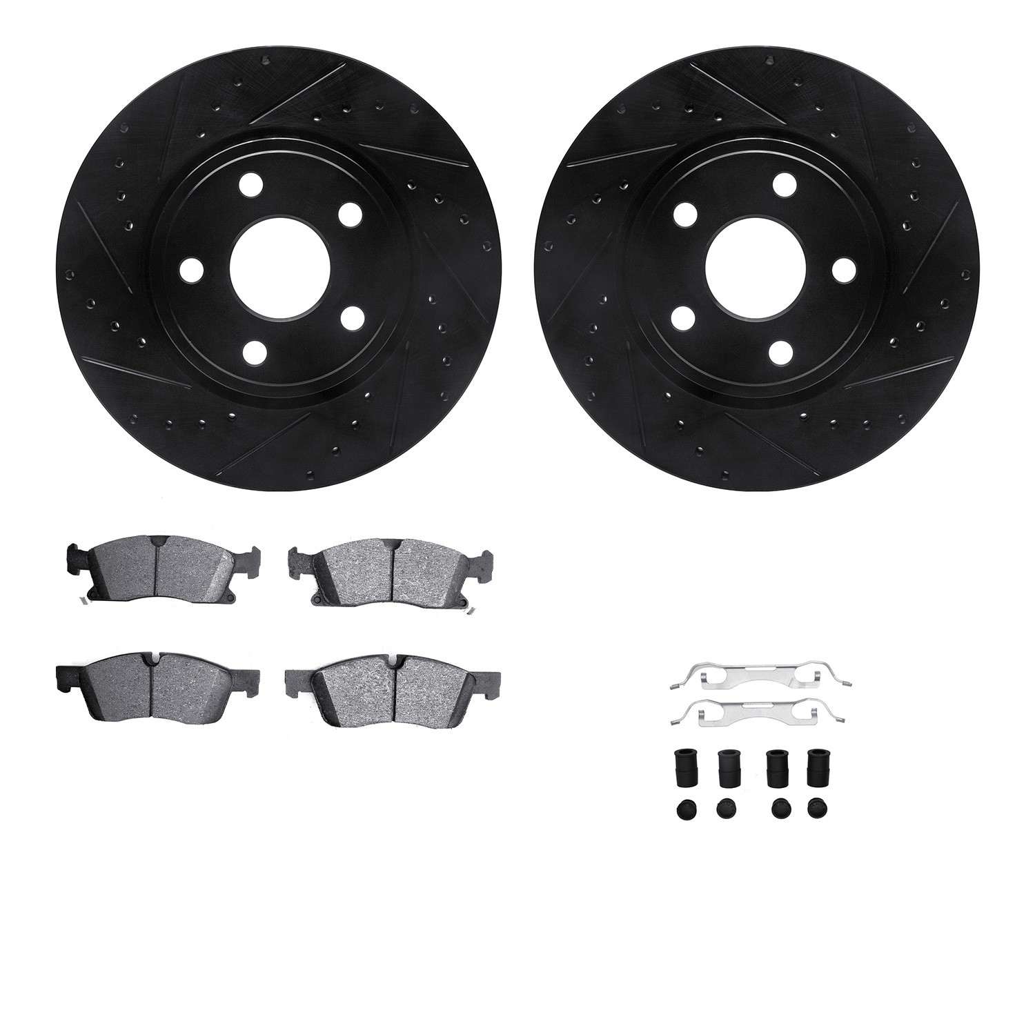 R1 Concepts 11-22 Dodge Durango Front Drilled & Slotted Black Brake Rotor Set w/Ceramic Pads and Hardware