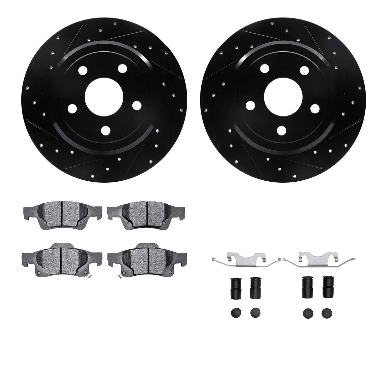 R1 Concepts 11-22 Dodge Durango Rear Drilled & Slotted Black Brake Rotor Set w/Optimum OE Pads and Hardware