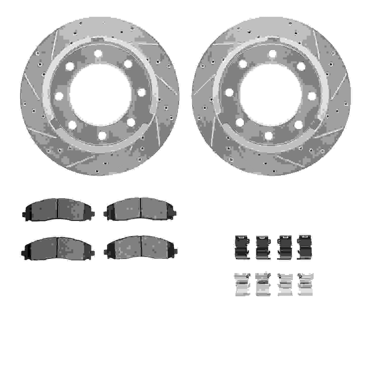 R1 Concepts 11-22 Ford F-250 Super Duty Rear Drill/Slot Silver Rotors w/Optimum Pads