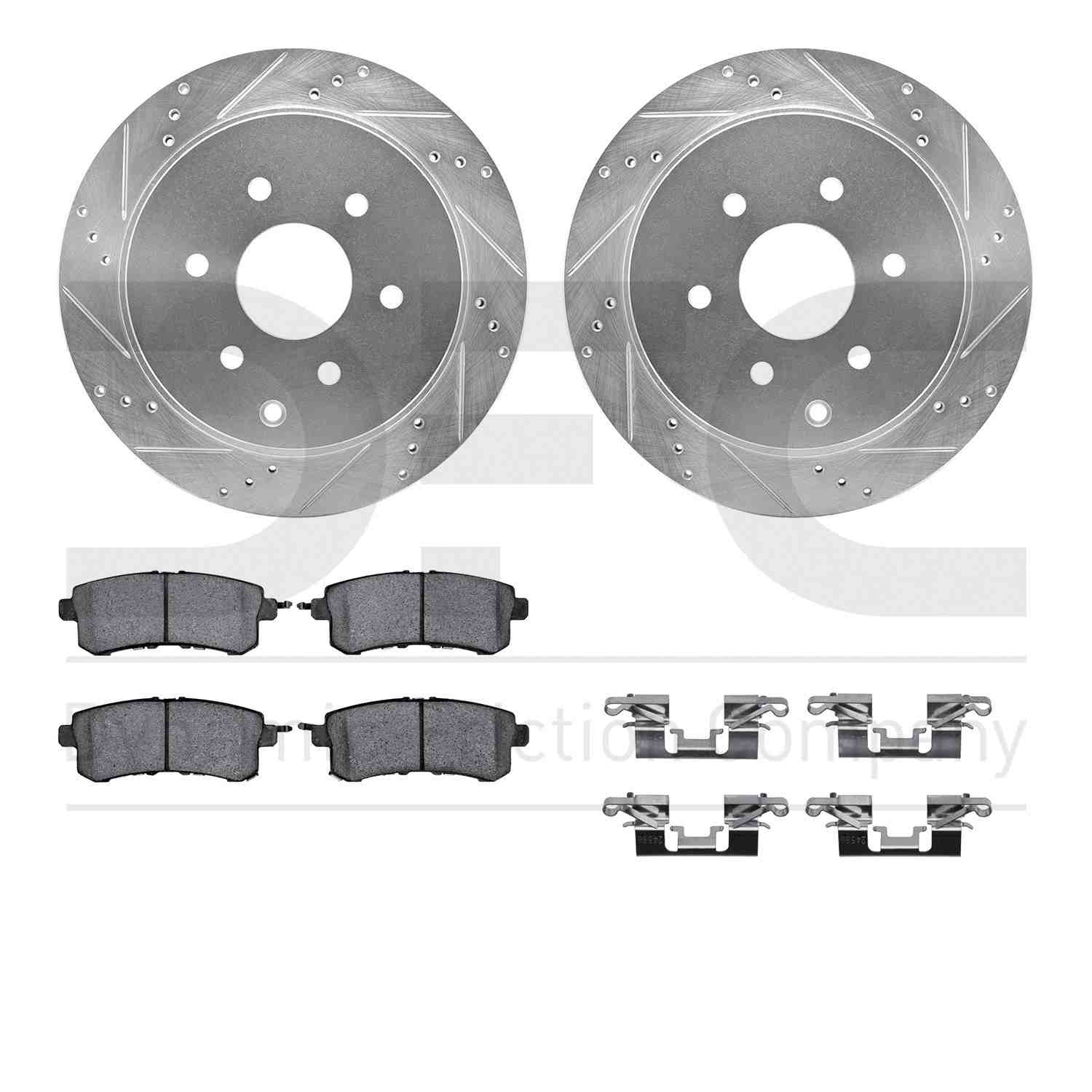 R1 Concepts 11-24 Infiniti QX56 Rear Drilled & Slotted Silver Brake Rotor Set w/Optimum OE Pads and Hardware