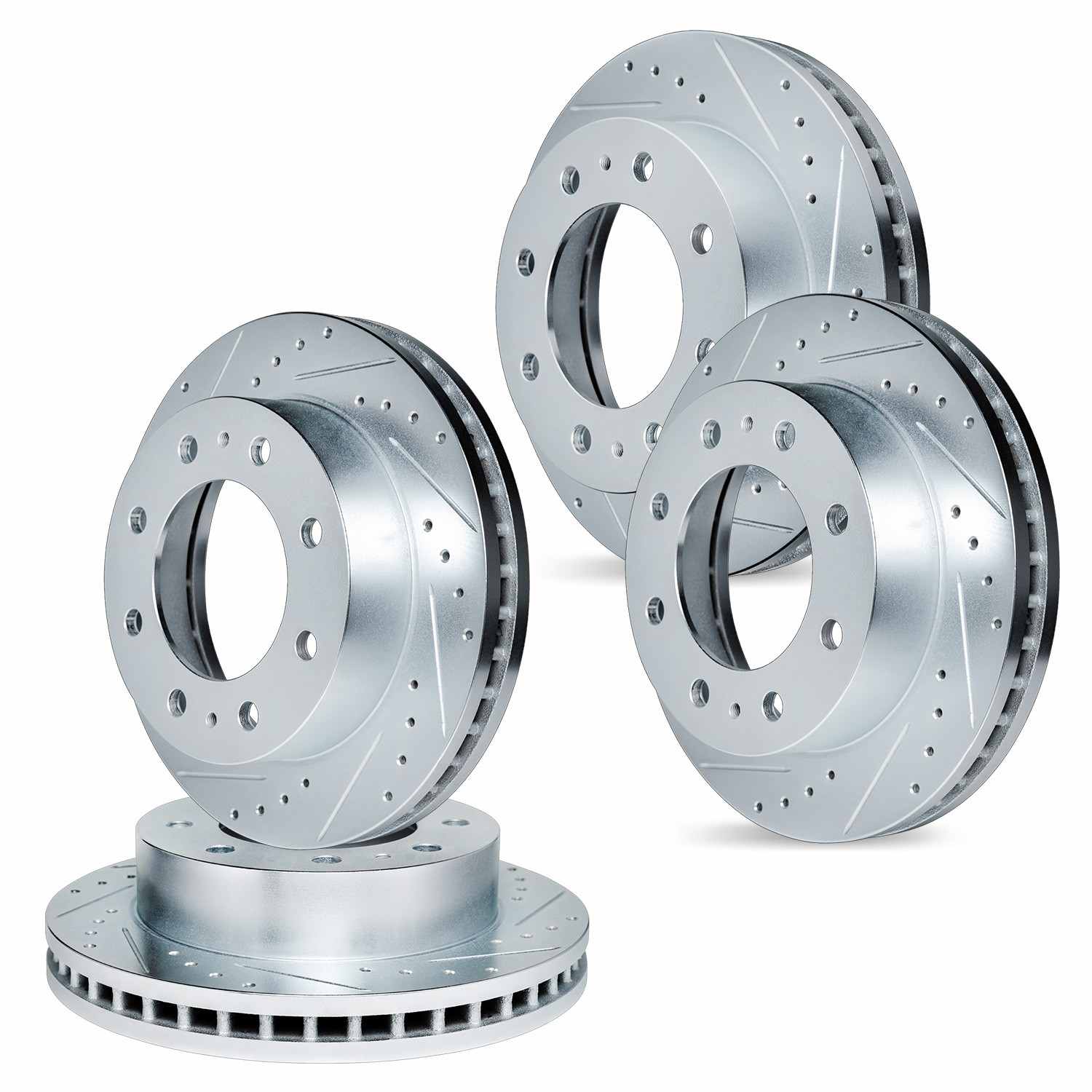 R1 Concepts 11-25 Chevrolet Silverado 2500 HD Front & Rear Drilled & Slotted Silver Brake Rotor Set