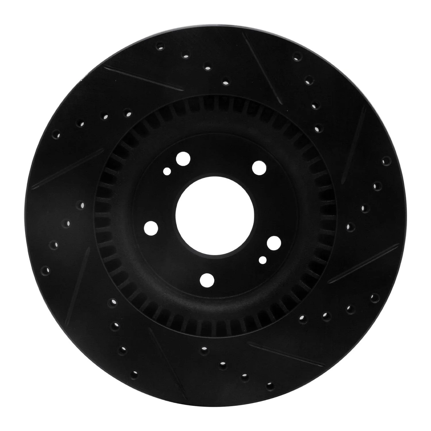 R1 Concepts 11-25 Hyundai Tucson Front Left Drilled & Slotted Black Brake Rotor - Image 2