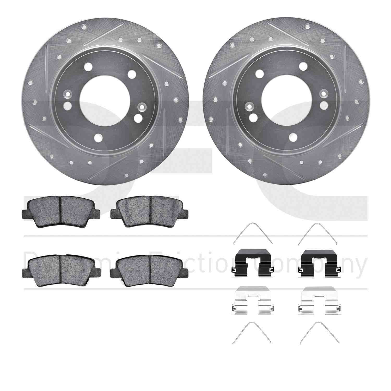 R1 Concepts 11-25 Hyundai Venue Rear Drilled & Slotted Silver Brake Rotor Set w/Optimum OE Pads and Hardware