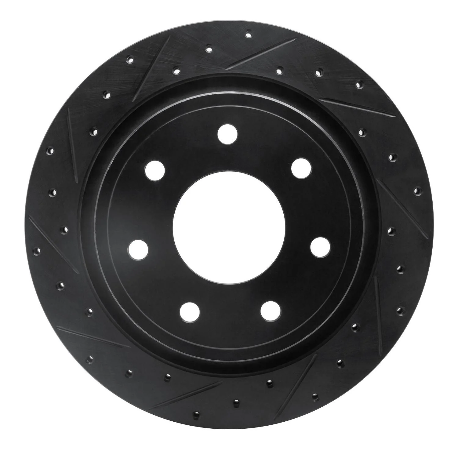 R1 Concepts 12-14 Ford F-150 4WD Rear Left Drilled & Slotted Black Brake Rotor