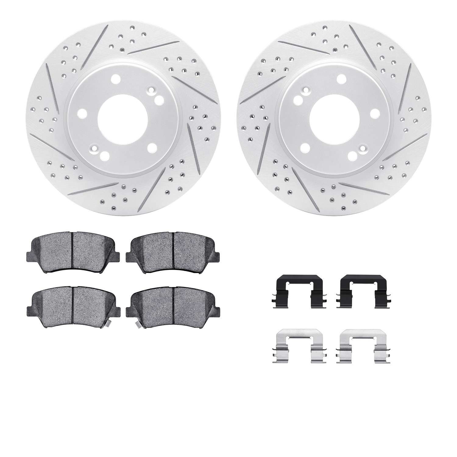 R1 Concepts 12-16 Hyundai Elantra GT Front Drill/Slot Carbon Coated Rotor Set w/Optimum Pads