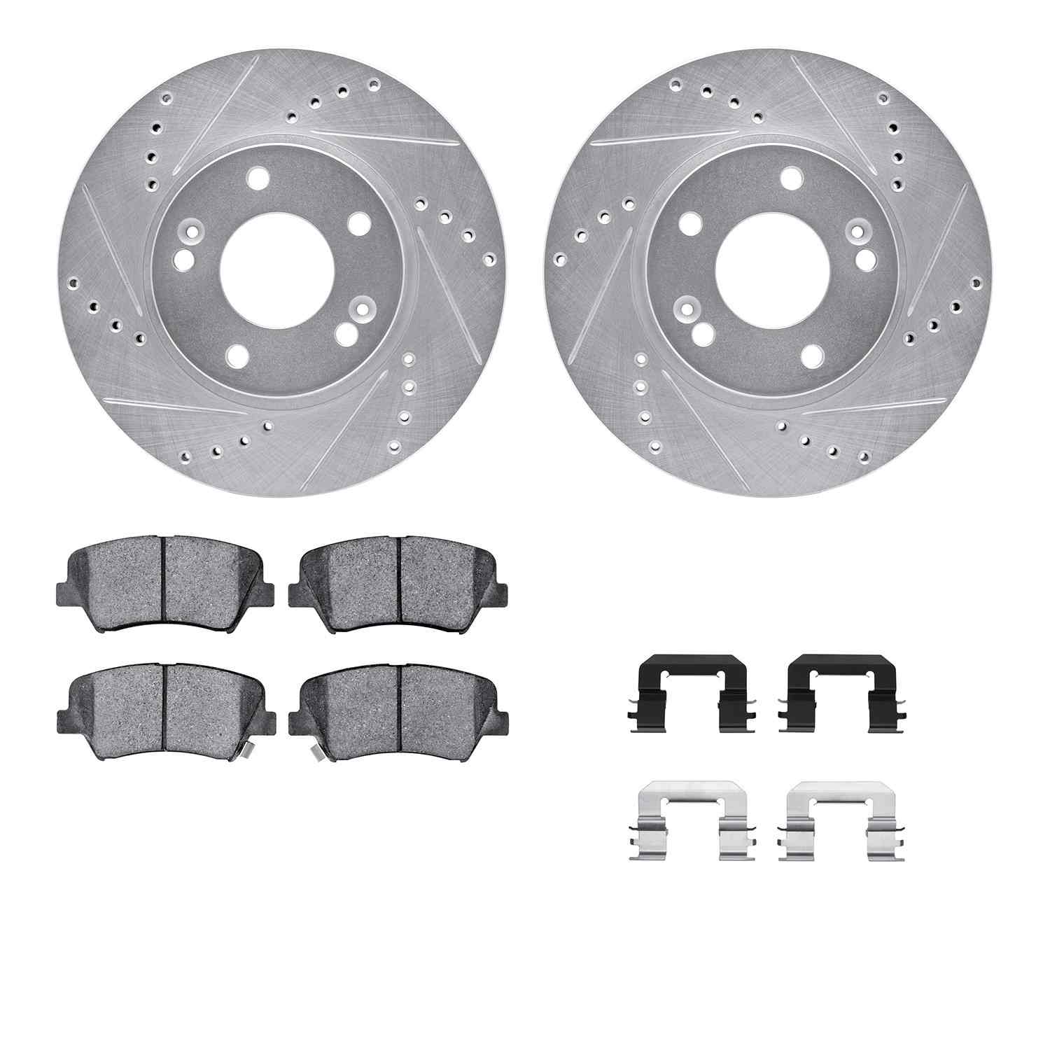 R1 Concepts 12-16 Hyundai Elantra GT Front Drill/Slot Silver Rotors w/Optimum Pads