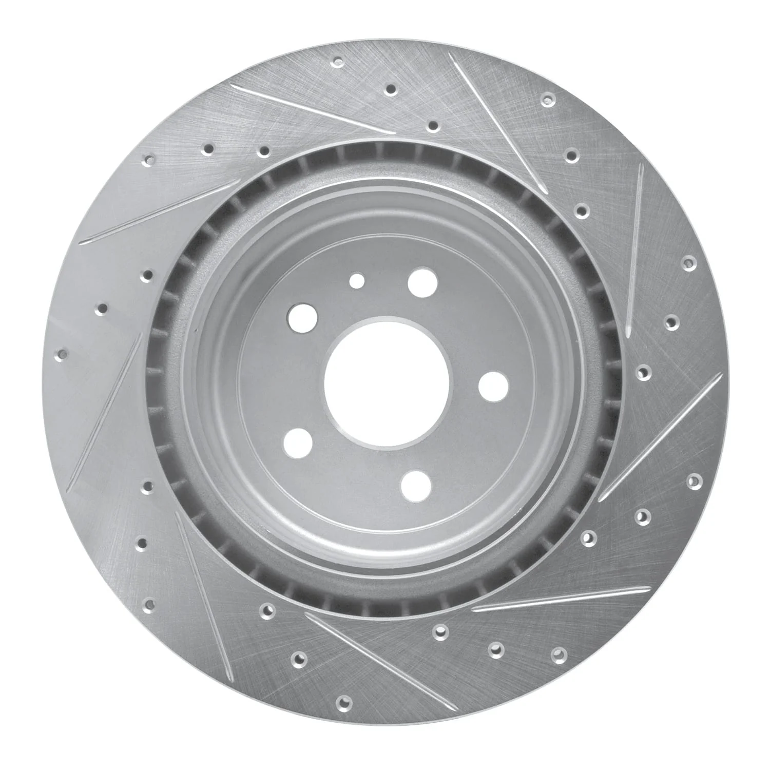 R1 Concepts 12-16 Tesla Model X Rear Left Drilled & Slotted Silver Brake Rotor - Image 2