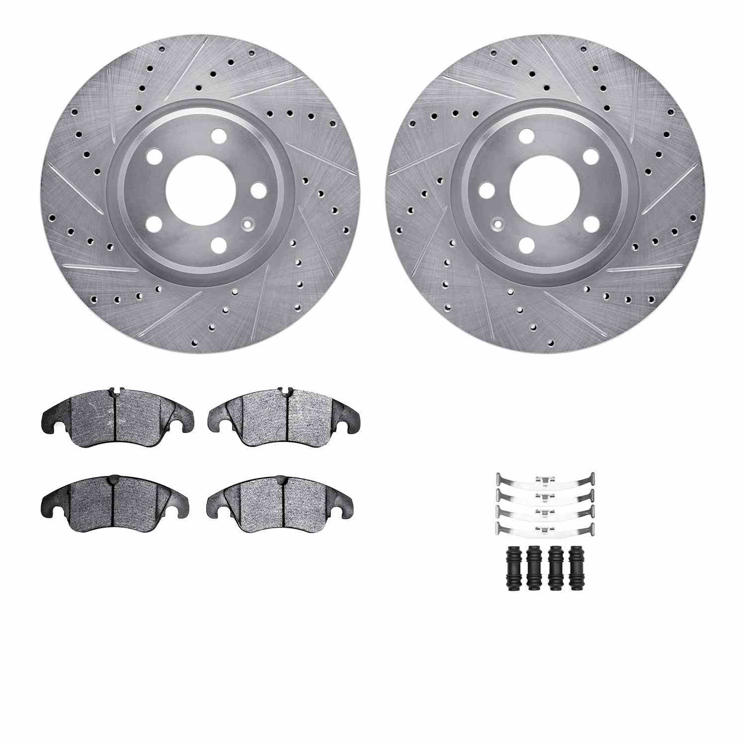 R1 Concepts 12-17 Audi A4 allroad Front Drilled & Slotted Silver Brake Rotor Set w/Ceramic Pads and Hardware