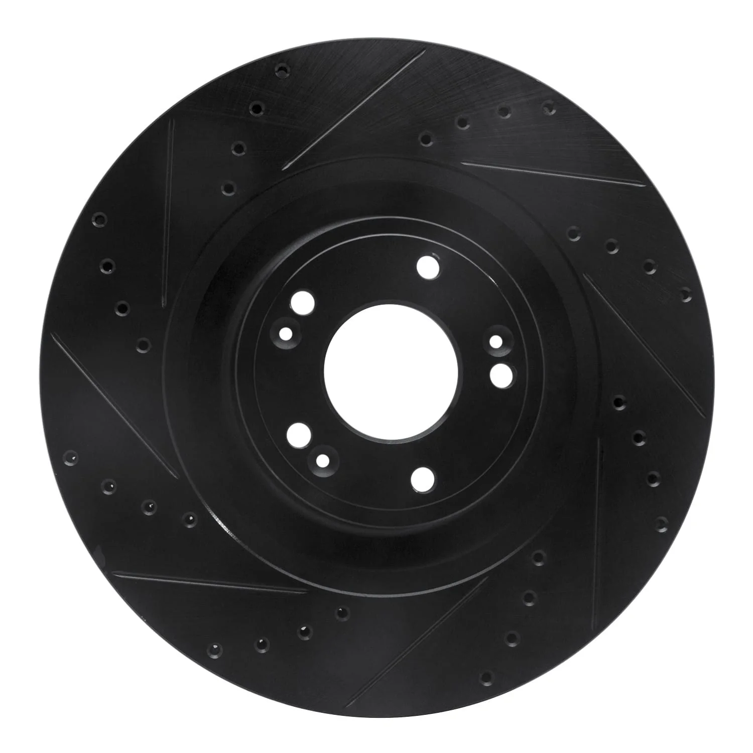 R1 Concepts 12-17 Genesis G80 Front Left Drilled & Slotted Black Brake Rotor