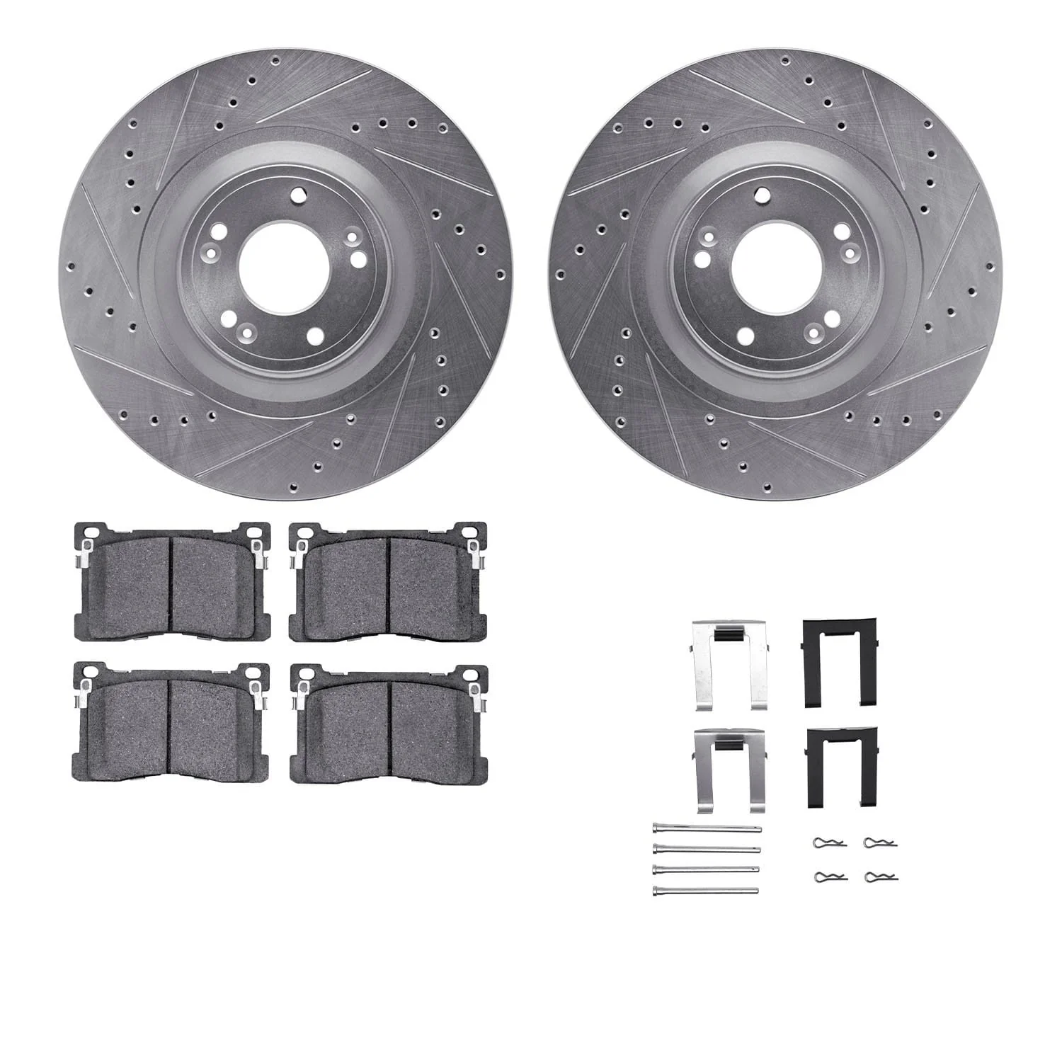 R1 Concepts 12-17 Hyundai Equus Front Drilled & Slotted Silver Brake Rotor Set w/Ceramic Pads and Hardware
