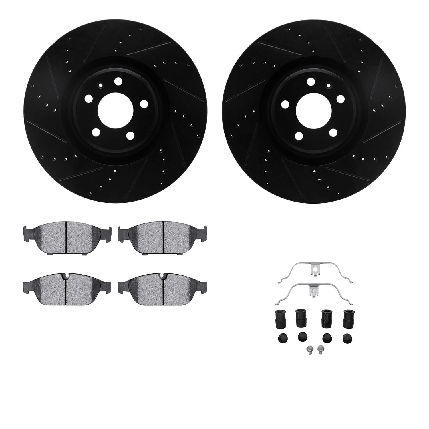 R1 Concepts 12-18 Audi A6 Quattro Front Drill/Slot Black Rotors w/Euro Ceramic Pads