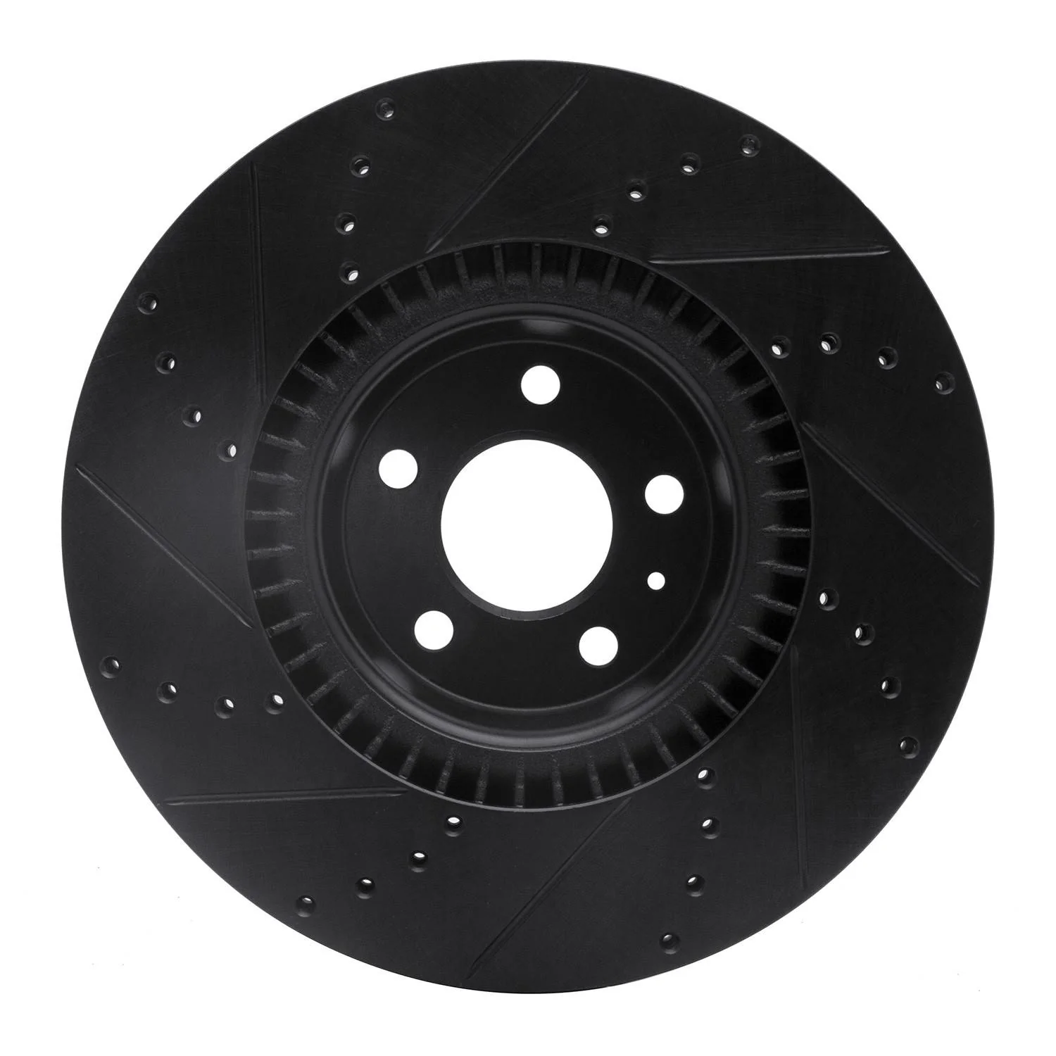 R1 Concepts 12-18 Audi A8 Front Right Drilled & Slotted Black Brake Rotor - Image 2