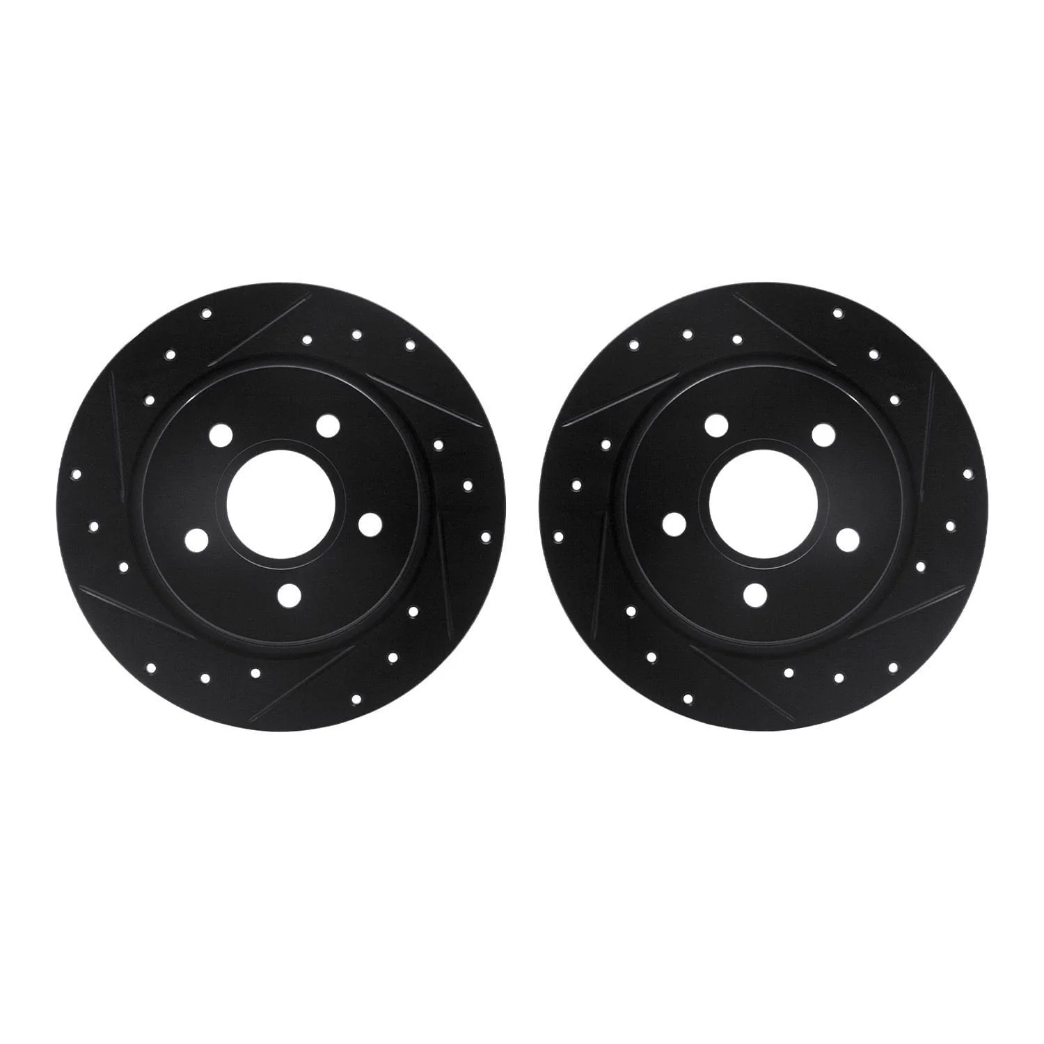 R1 Concepts 12-18 Ford Focus Rear Drilled & Slotted Black Brake Rotor Set