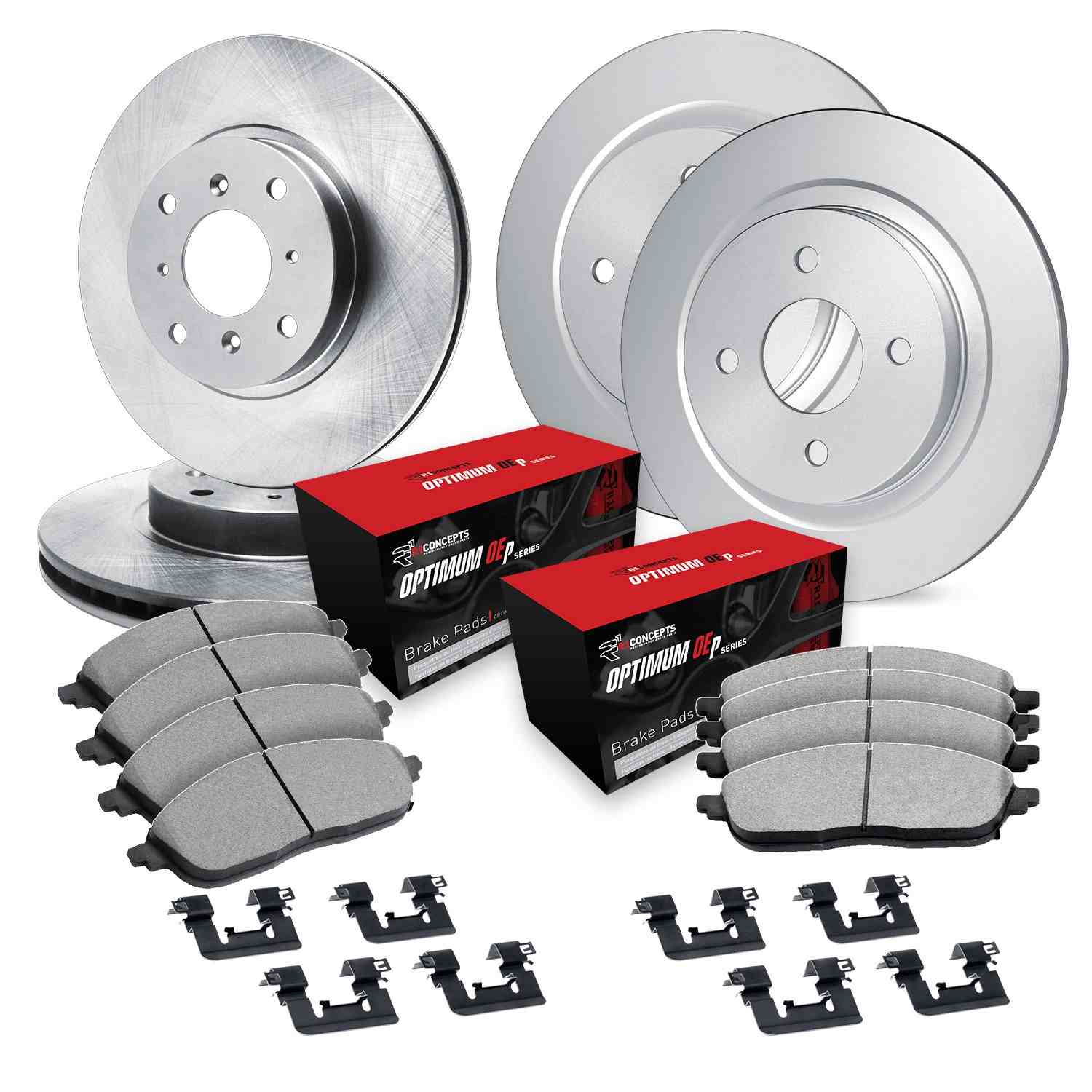 R1 Concepts 12-19 Fiat 500 Front & Rear Brake Rotor Set w/Optimum OE Pads and Hardware