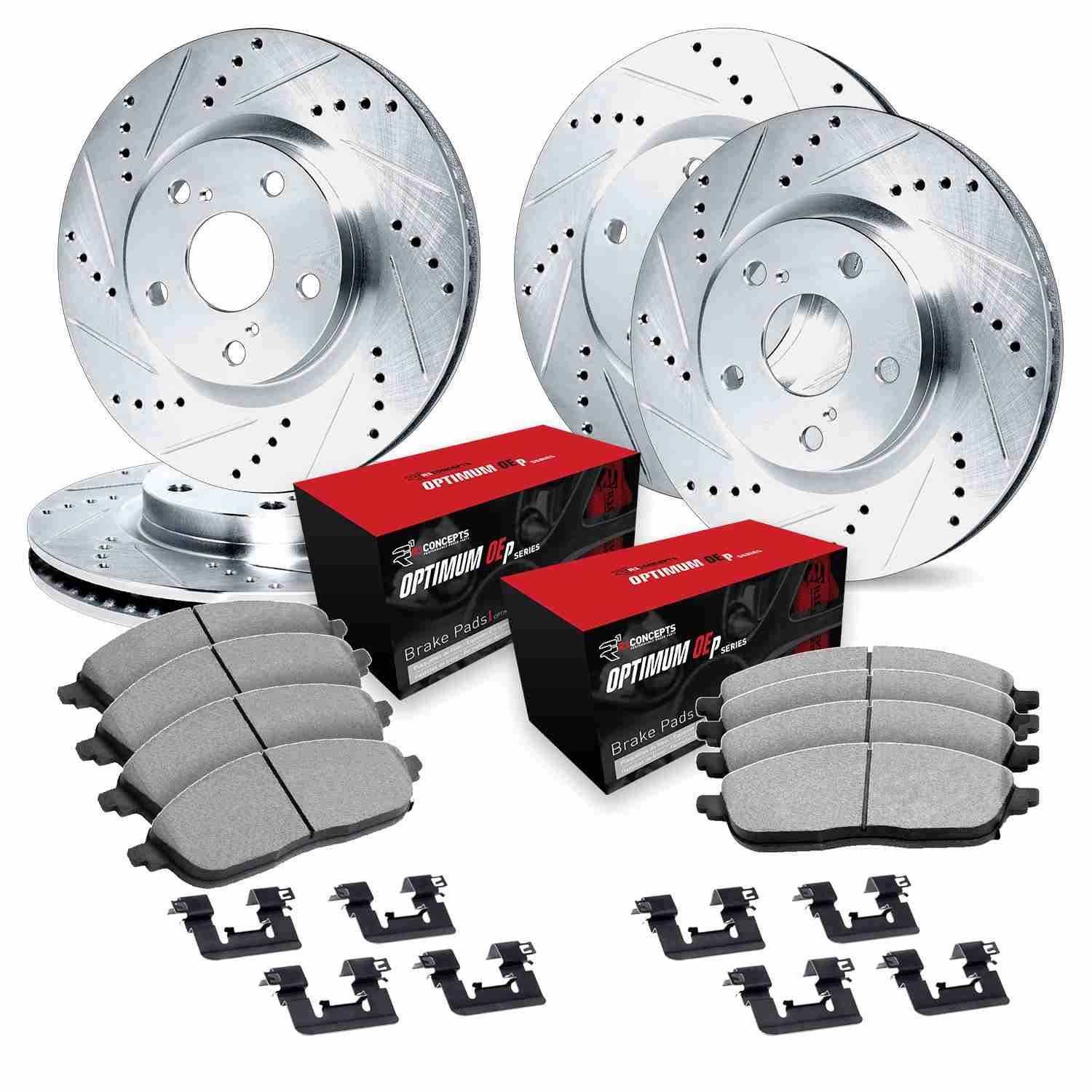 R1 Concepts 12-20 Dodge Durango Front & Rear Drill/Slot Silver Rotors w/Optimum Pads