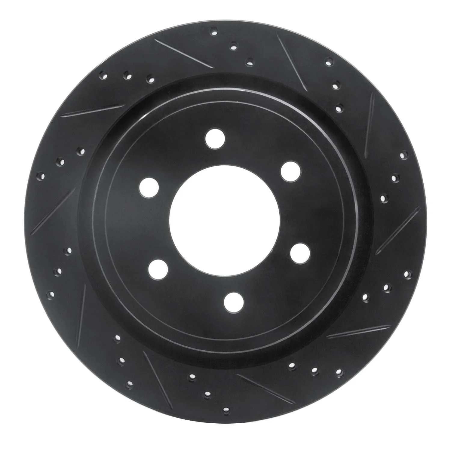 R1 Concepts 12-20 Ford F-150 4WD Rear Right Drilled & Slotted Black Brake Rotor