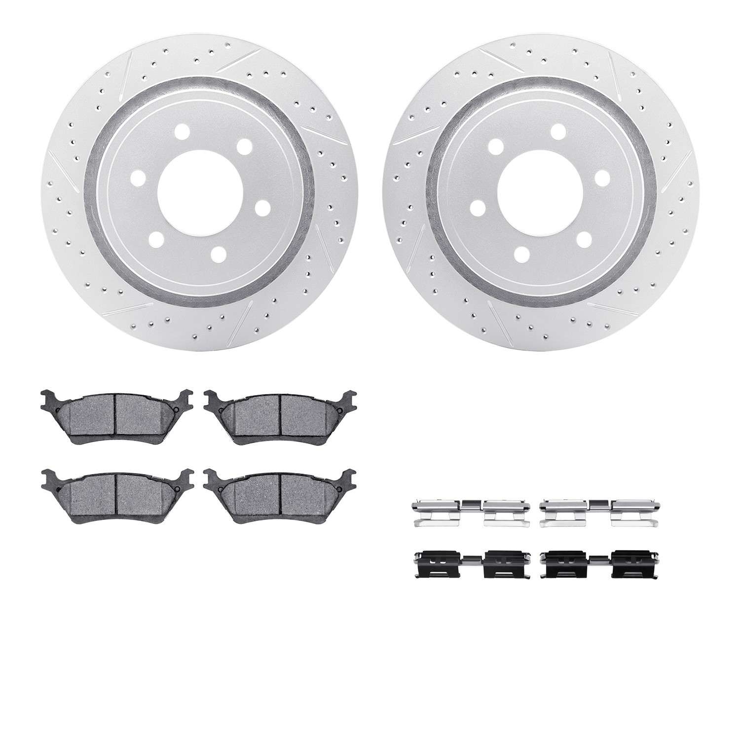 R1 Concepts 12-20 Ford F-150 Rear Drill/Slot Carbon Coated Rotor Set w/Optimum Pads