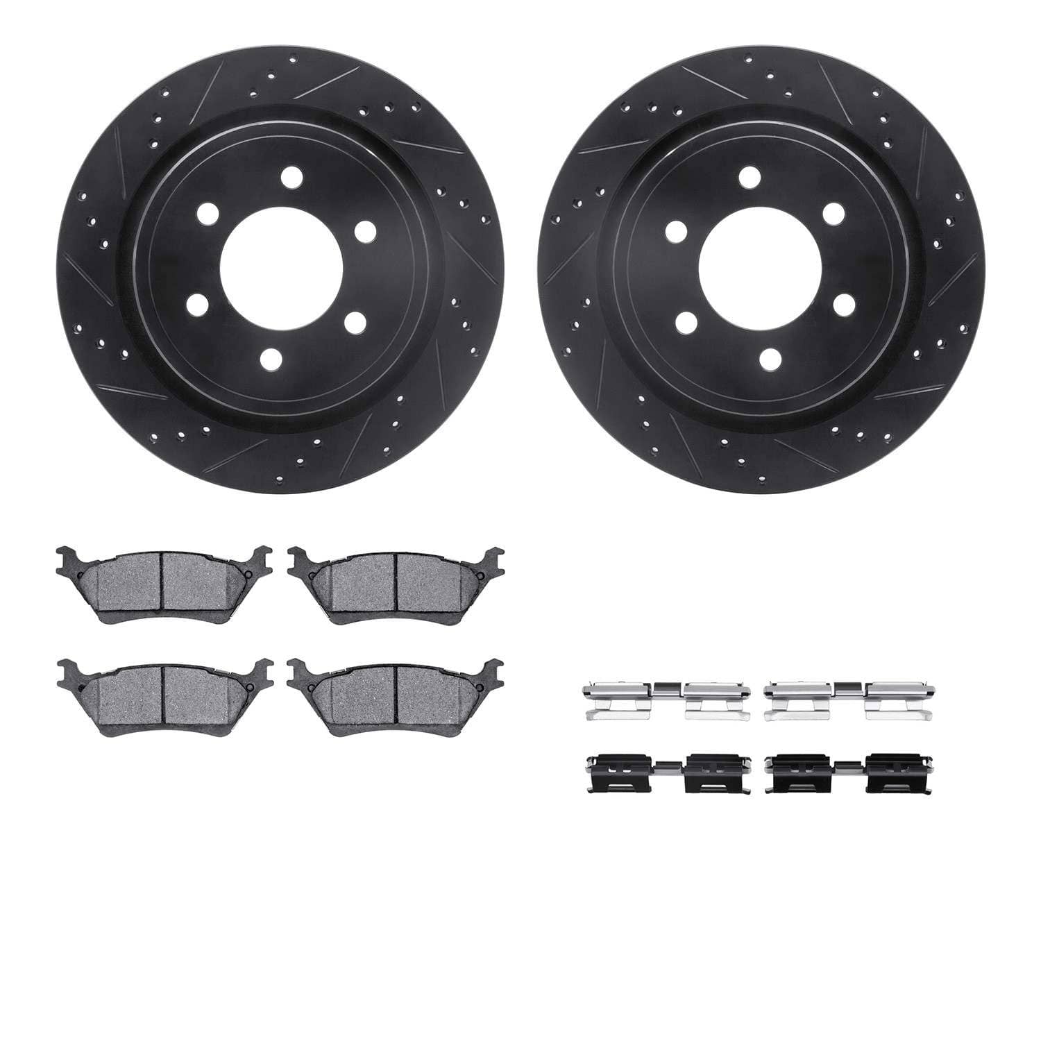 R1 Concepts 12-20 Ford F-150 Rear Drilled & Slotted Black Brake Rotor Set w/Ceramic Pads and Hardware