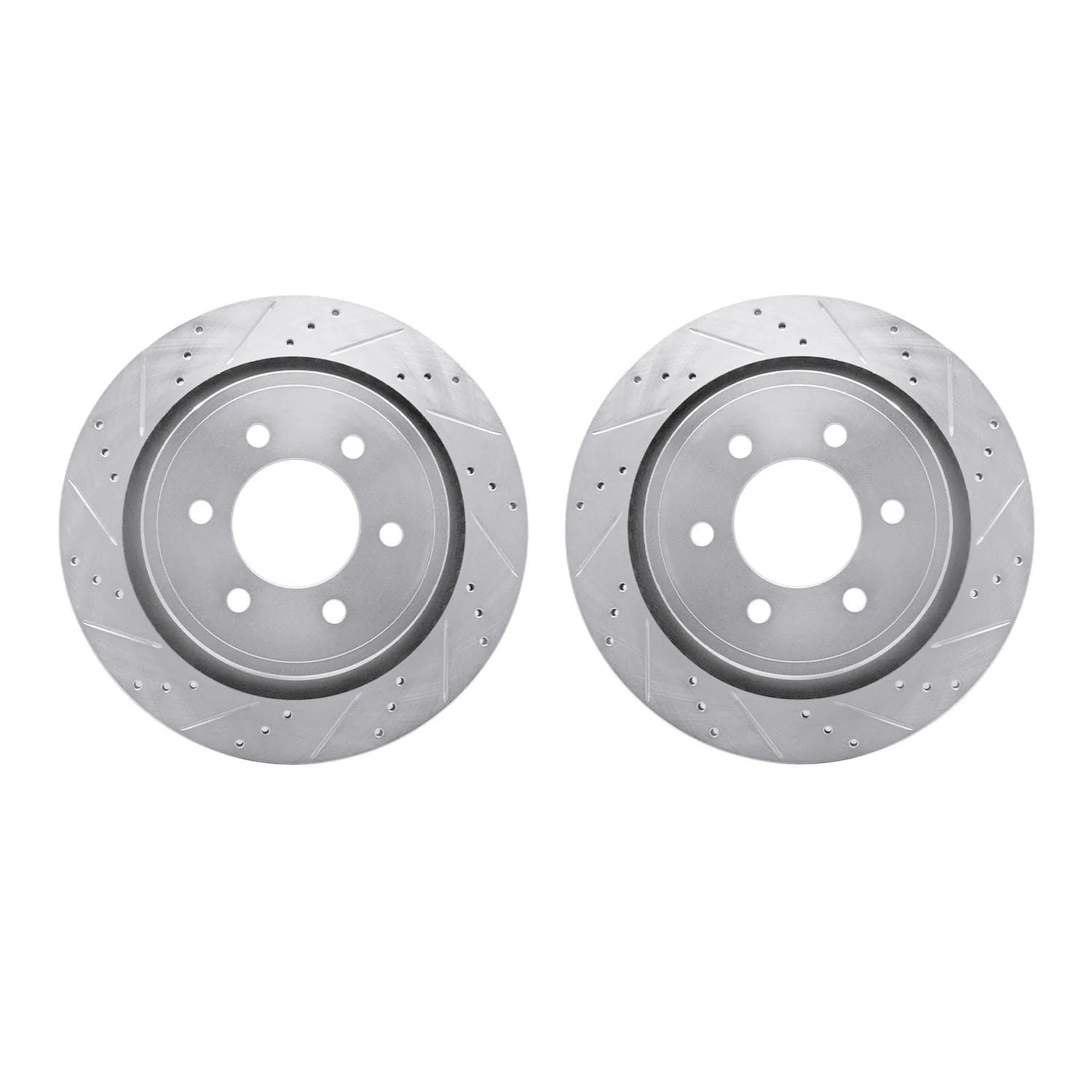 R1 Concepts 12-20 Ford F-150 Rear Drilled & Slotted Silver Brake Rotor Set