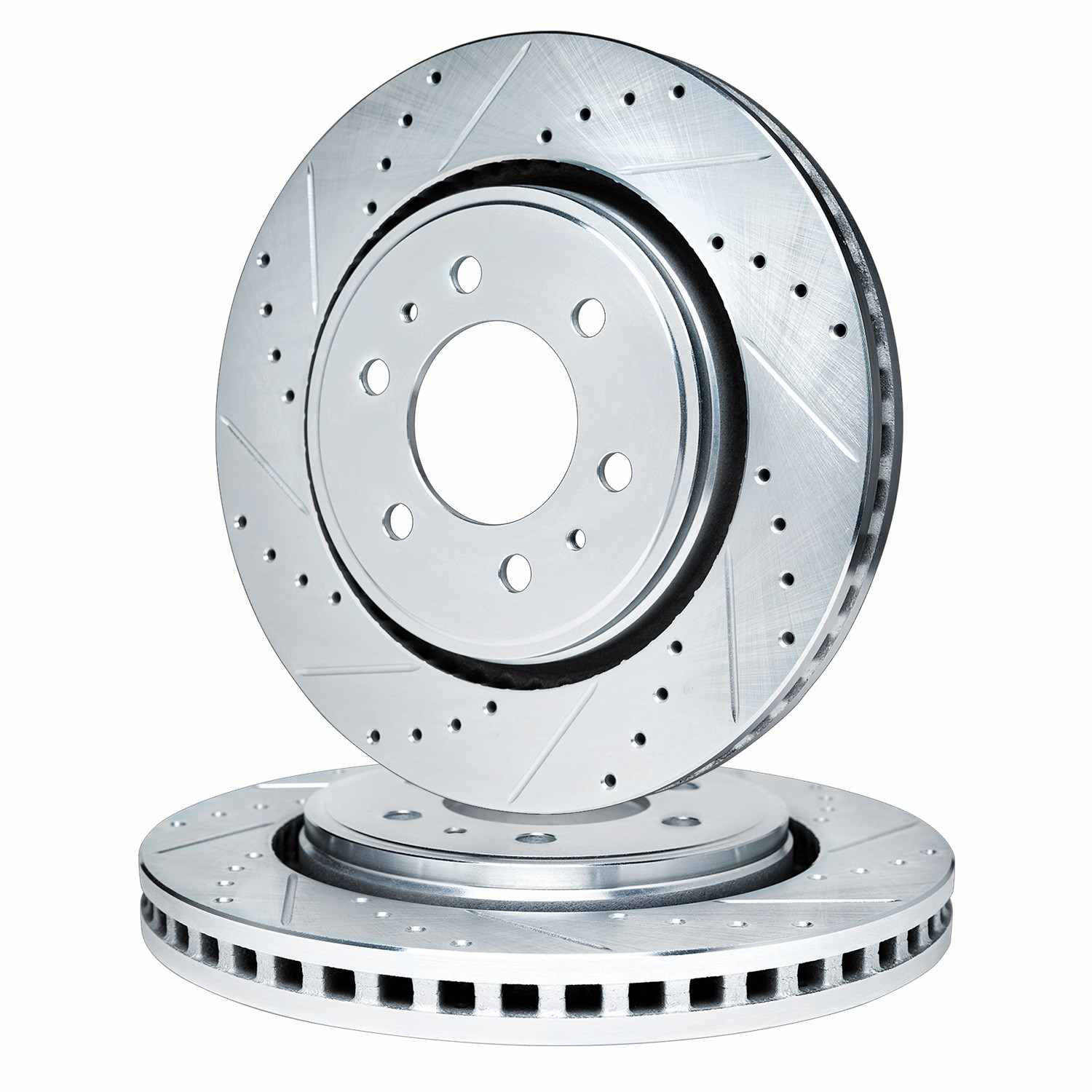 R1 Concepts 12-20 Ford F-150 Rear Drilled & Slotted Silver Brake Rotor Set - Image 2