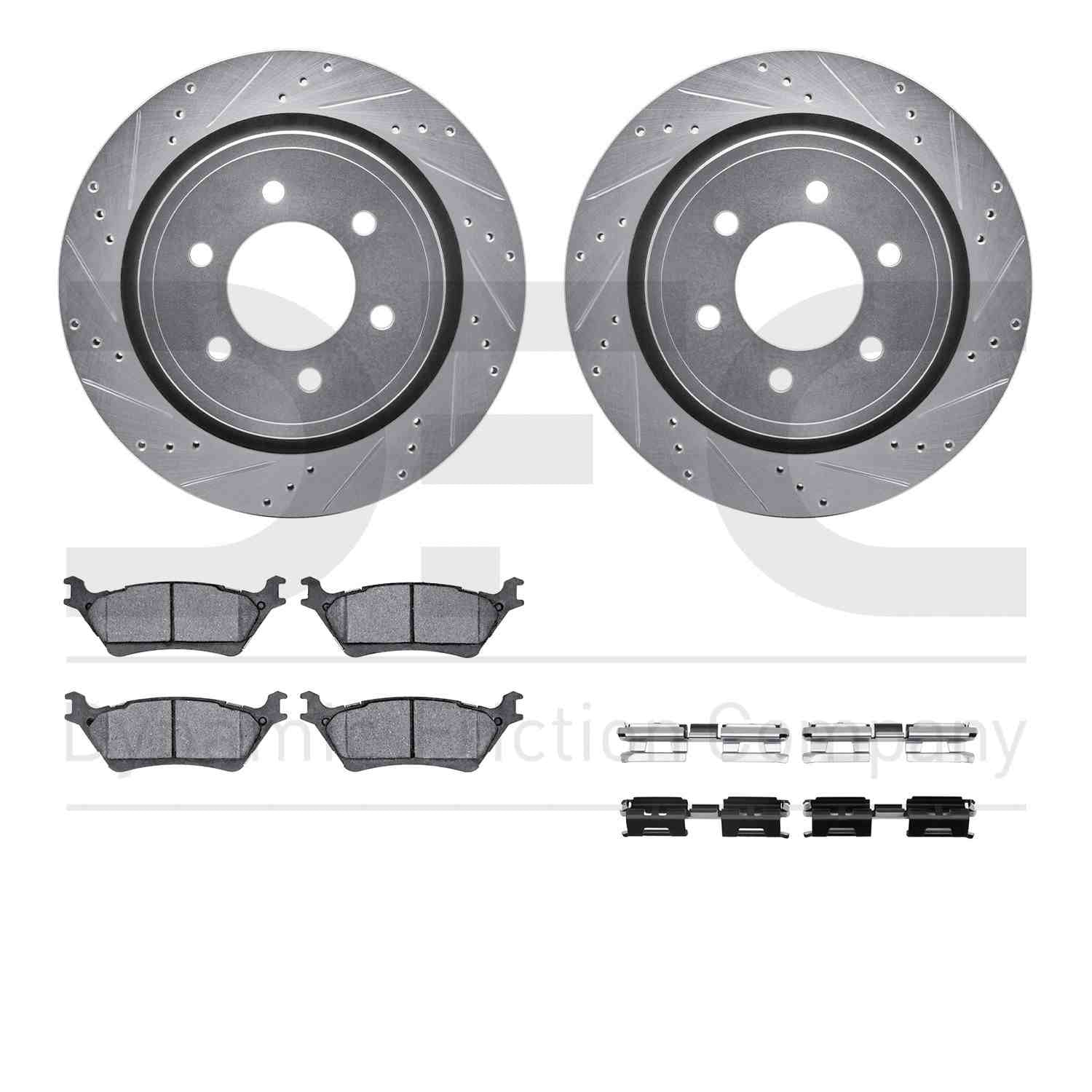 R1 Concepts 12-20 Ford F-150 Rear Drilled & Slotted Silver Brake Rotor Set w/Optimum OE Pads and Hardware