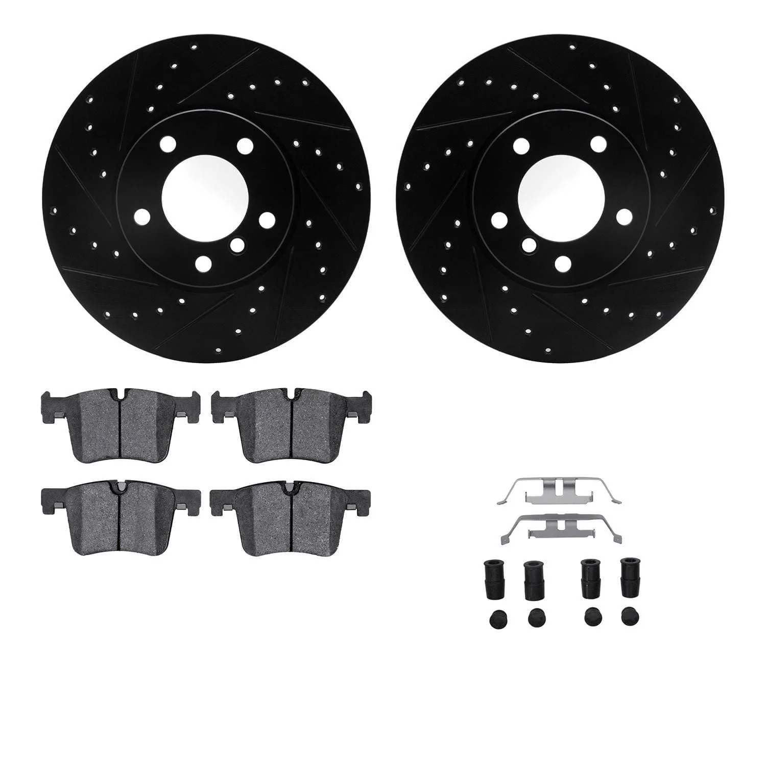 R1 Concepts 12-21 BMW 228i xDrive Front Drilled & Slotted Black Brake Rotor Set w/Ceramic Pads and Hardware