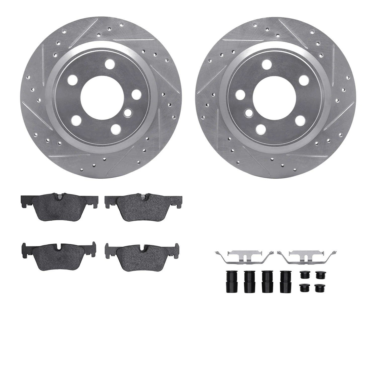R1 Concepts 12-21 BMW 228i xDrive Rear Drill/Slot Silver Rotors w/Euro Ceramic Pads