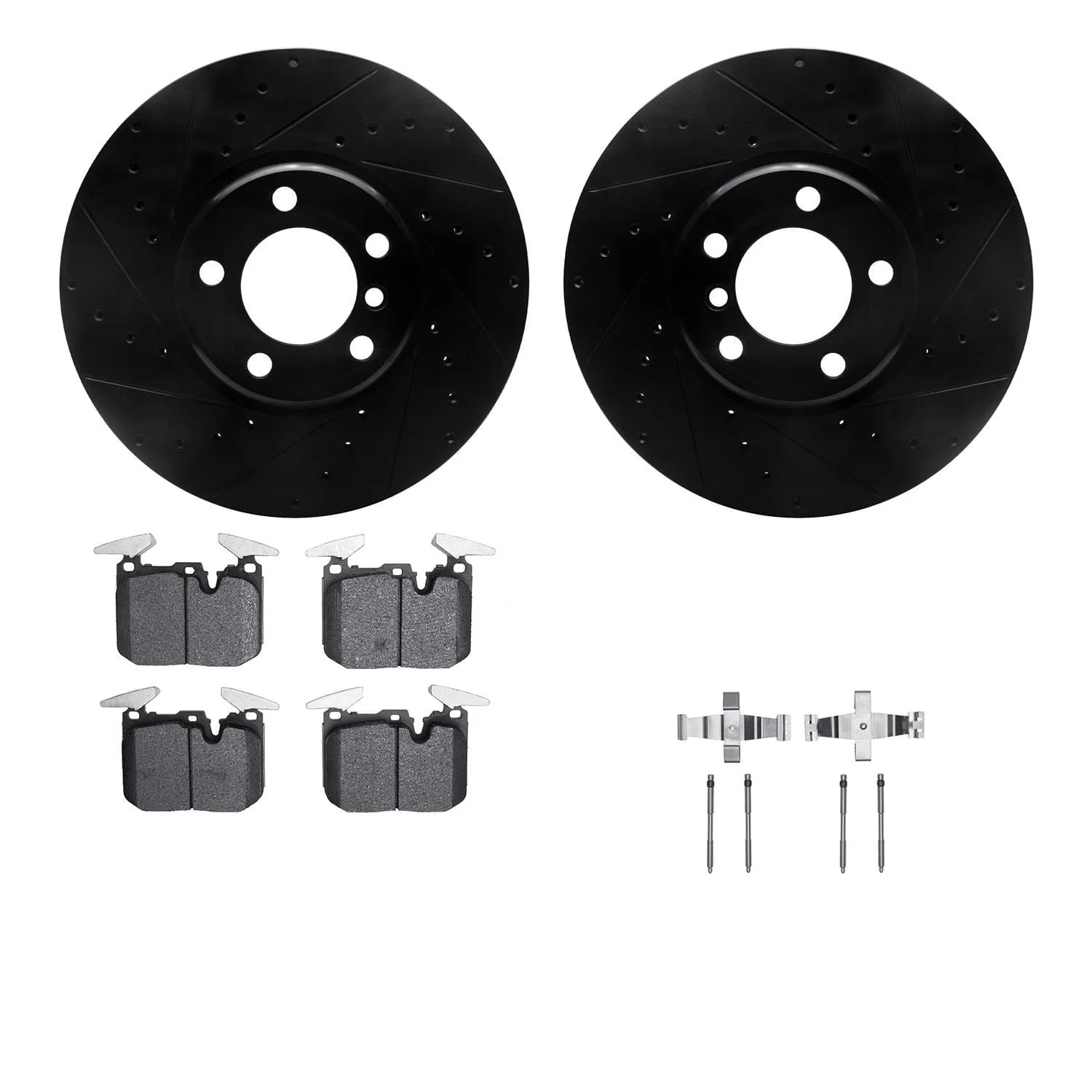 R1 Concepts 12-21 BMW 330i Front Drilled & Slotted Black Brake Rotor Set w/Ceramic Pads and Hardware
