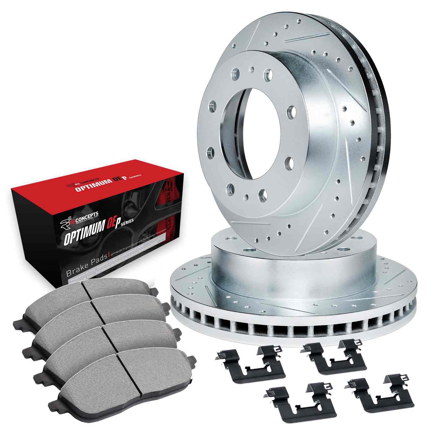 R1 Concepts 12-21 Nissan NV2500 Front Drilled & Slotted Silver Brake Rotor Set w/Optimum OE Pads and Hardware - Image 2
