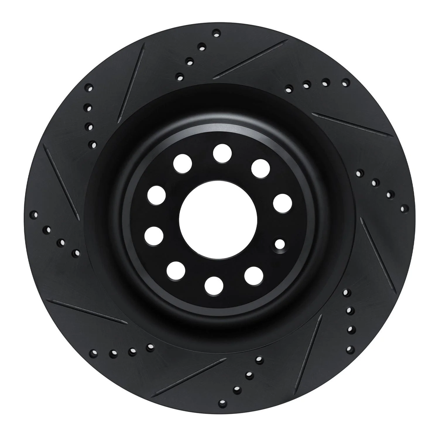 R1 Concepts 12-21 Tesla Model X Rear Left Drilled & Slotted Black Brake Rotor