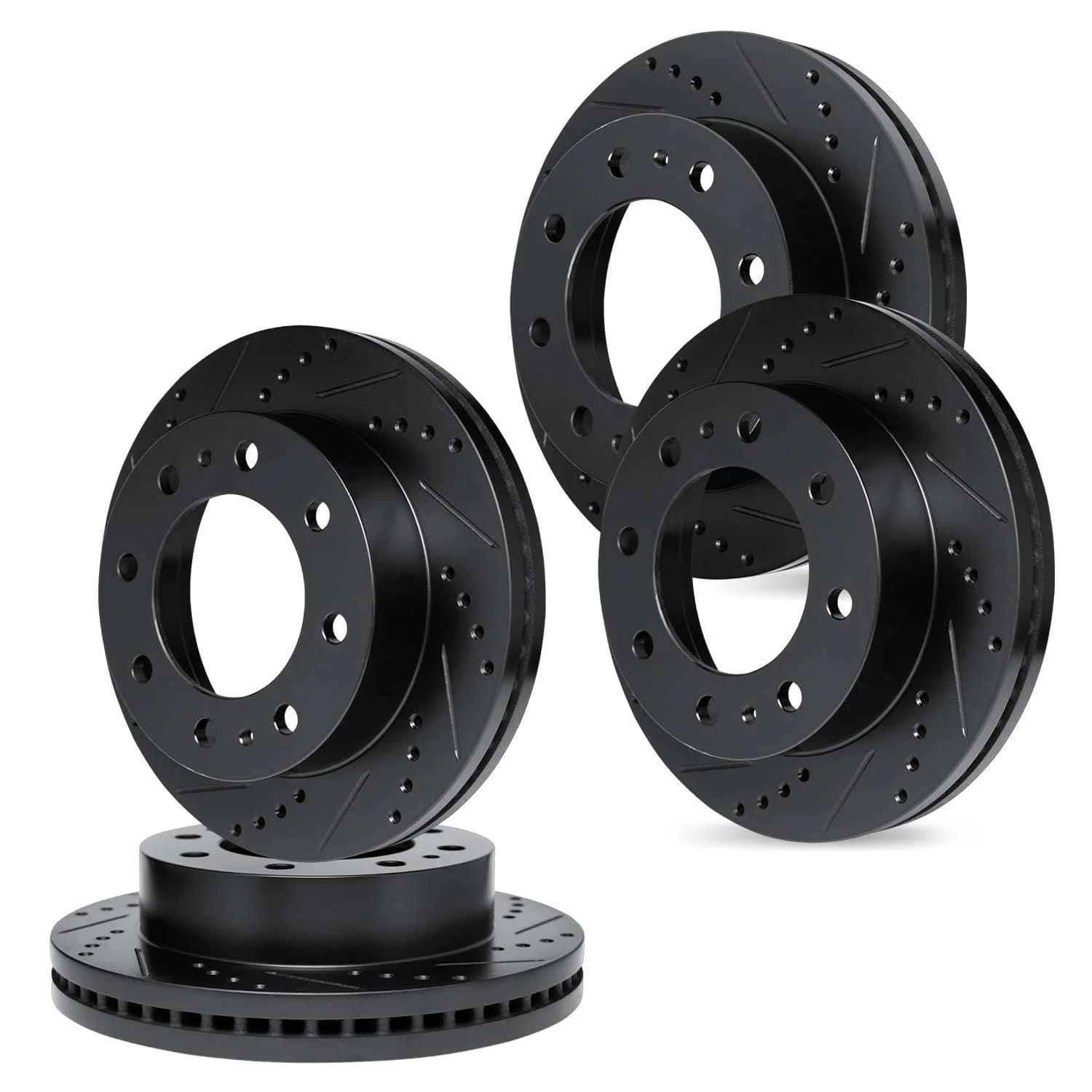 R1 Concepts 12-22 Ford F-250 Super Duty Front & Rear Drilled & Slotted Black Brake Rotor Set
