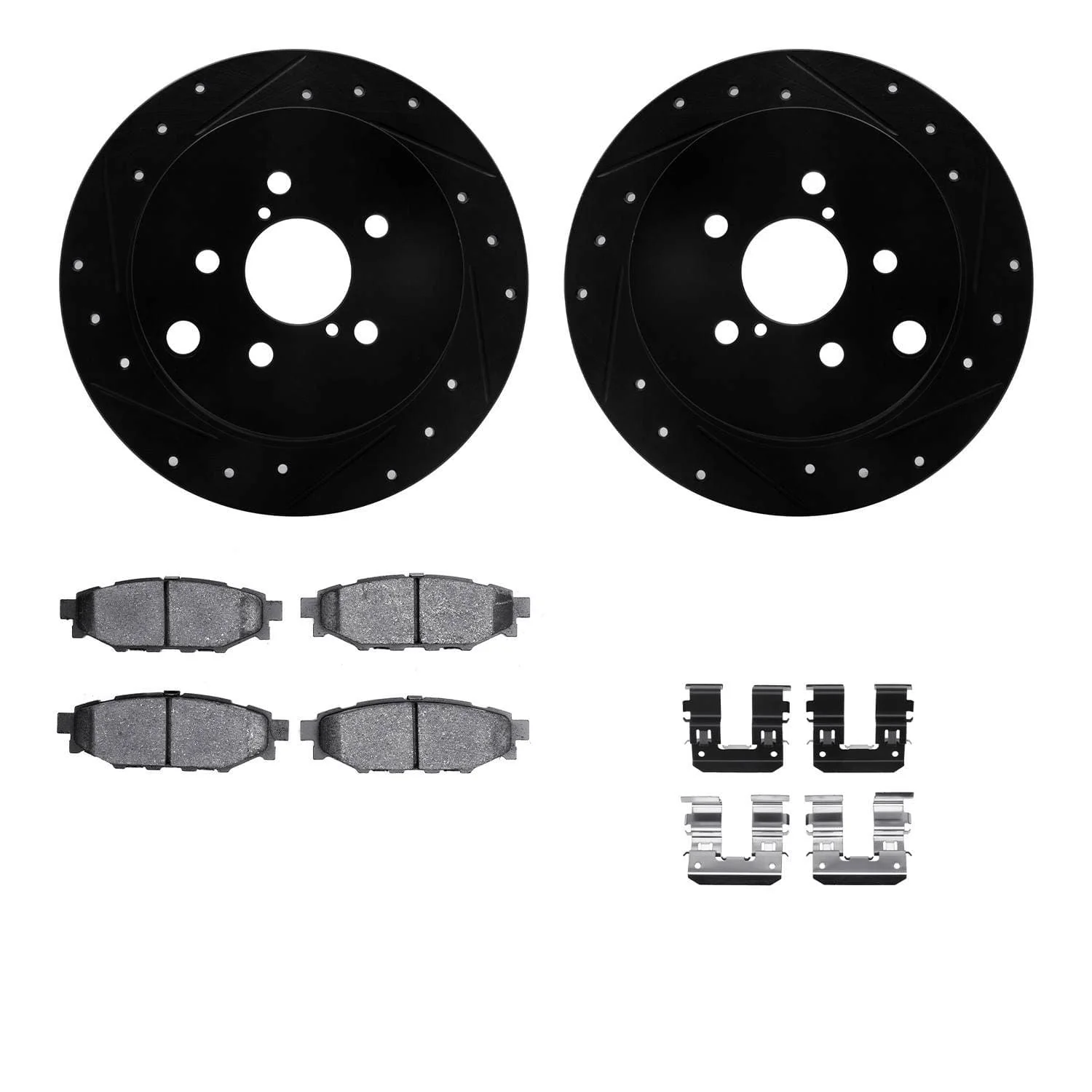 R1 Concepts 12-23 Subaru Crosstrek Rear Drilled & Slotted Black Brake Rotor Set w/Ceramic Pads and Hardware