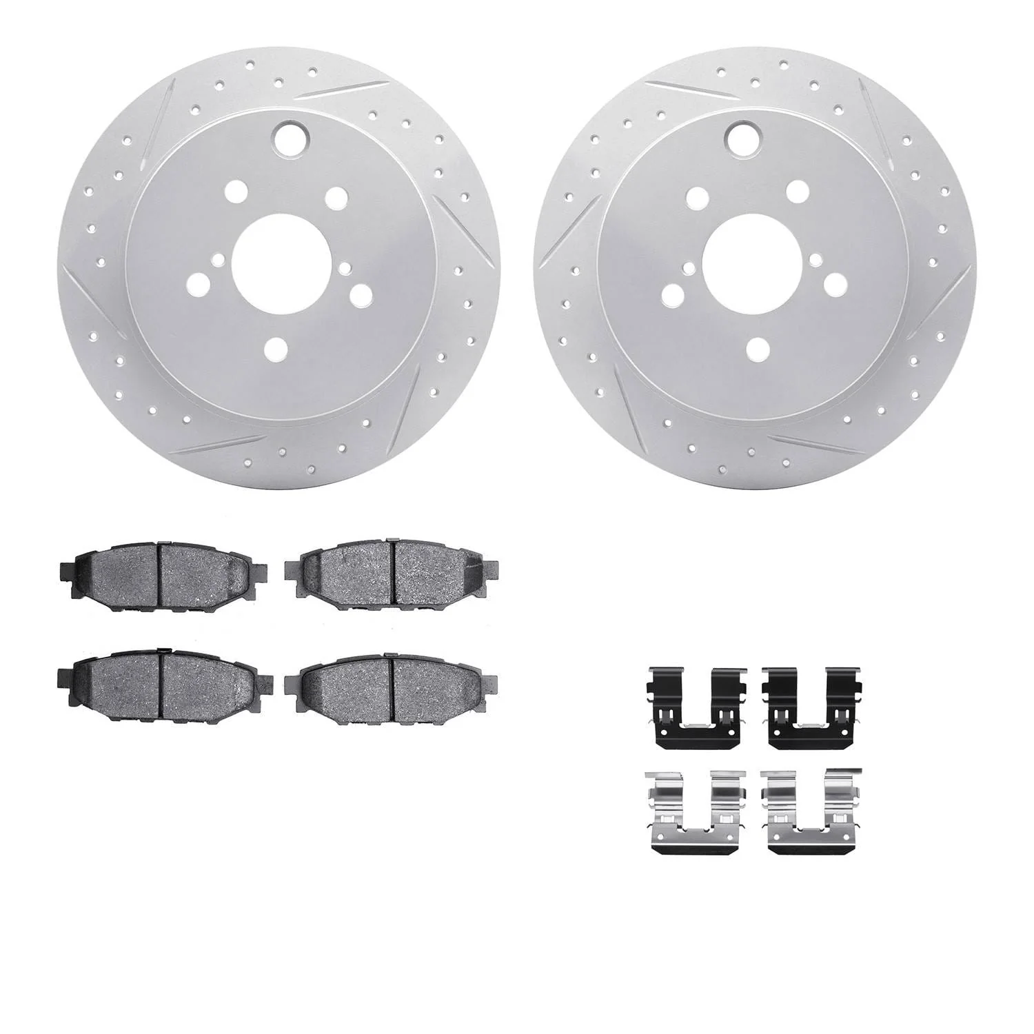 R1 Concepts 12-23 Subaru Impreza Rear Drill/Slot Carbon Coated Rotor Set w/Optimum Pads