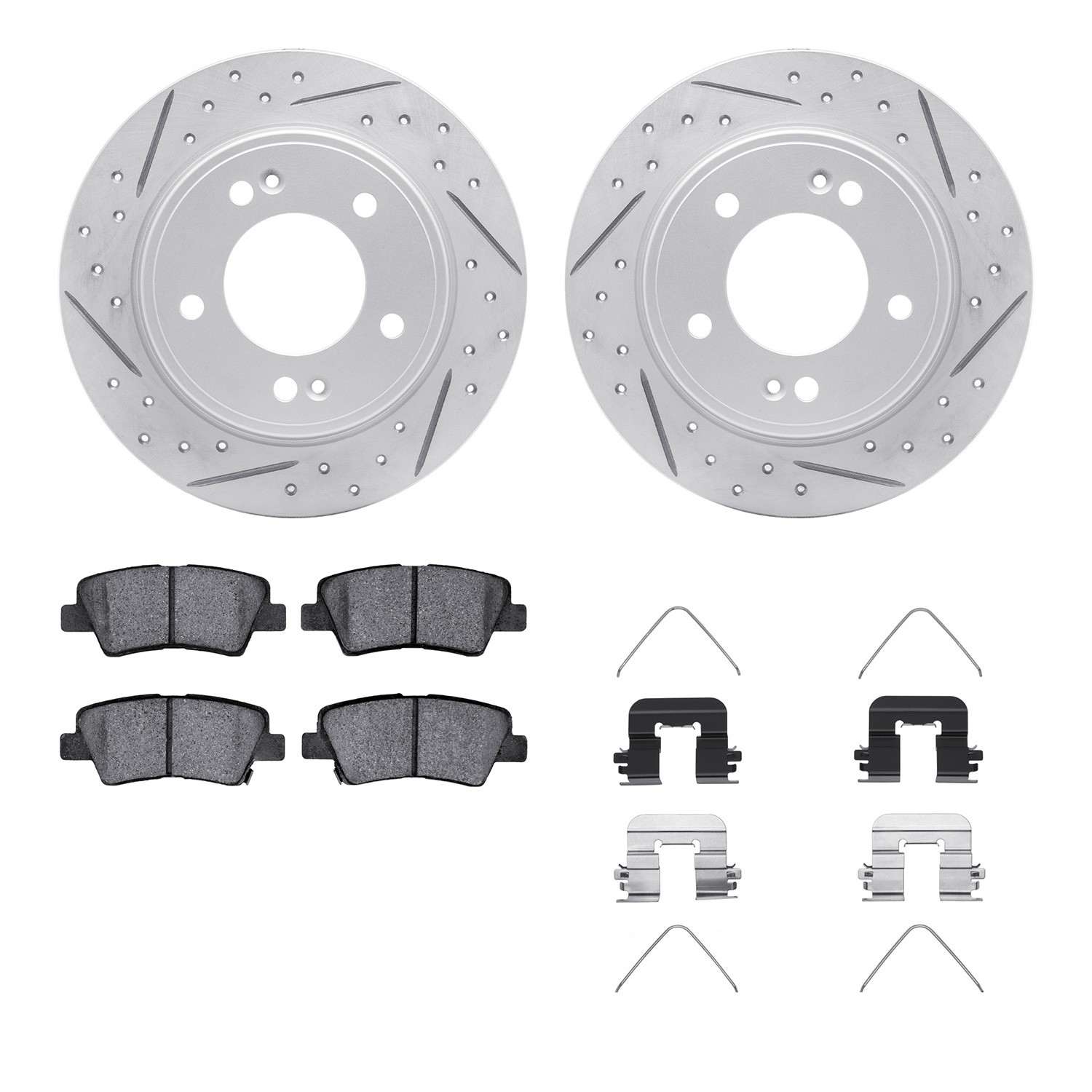 R1 Concepts 12-24 Hyundai Elantra GT Rear Drill/Slot Carbon Coated Rotor Set w/Optimum Pads