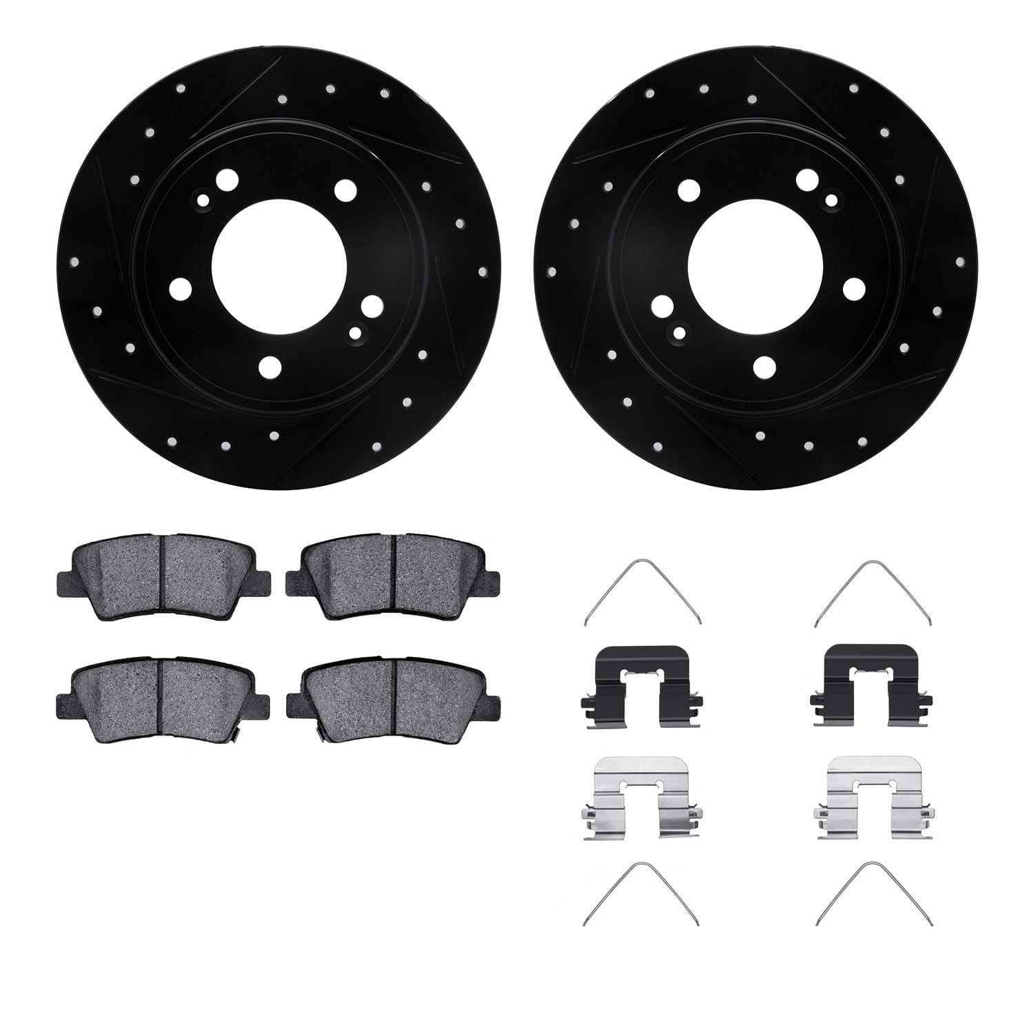 R1 Concepts 12-24 Hyundai Veloster Rear Drilled & Slotted Black Brake Rotor Set w/Ceramic Pads and Hardware