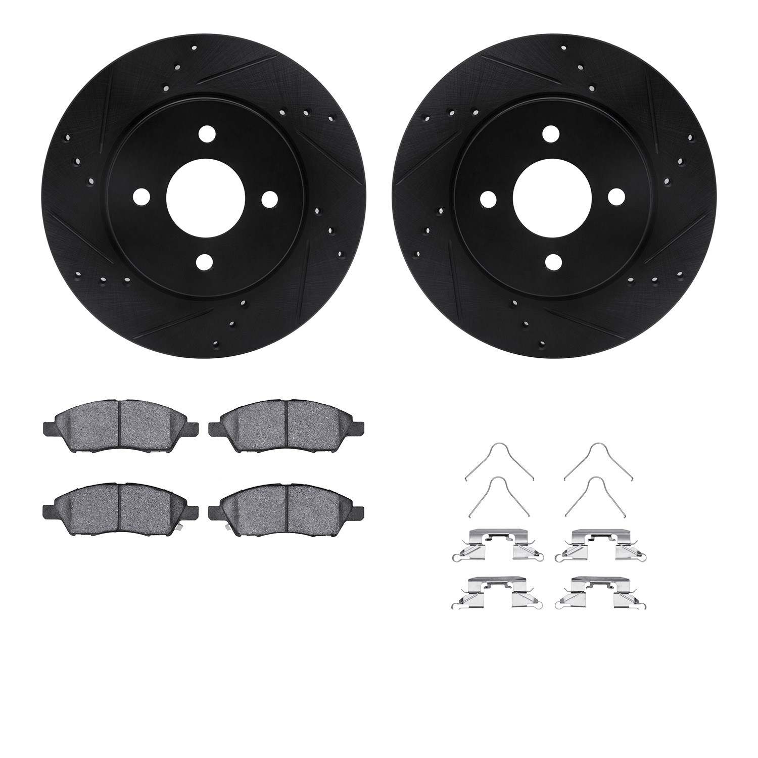 R1 Concepts 12-24 Nissan Micra Front Drilled & Slotted Black Brake Rotor Set w/Optimum OE Pads and Hardware
