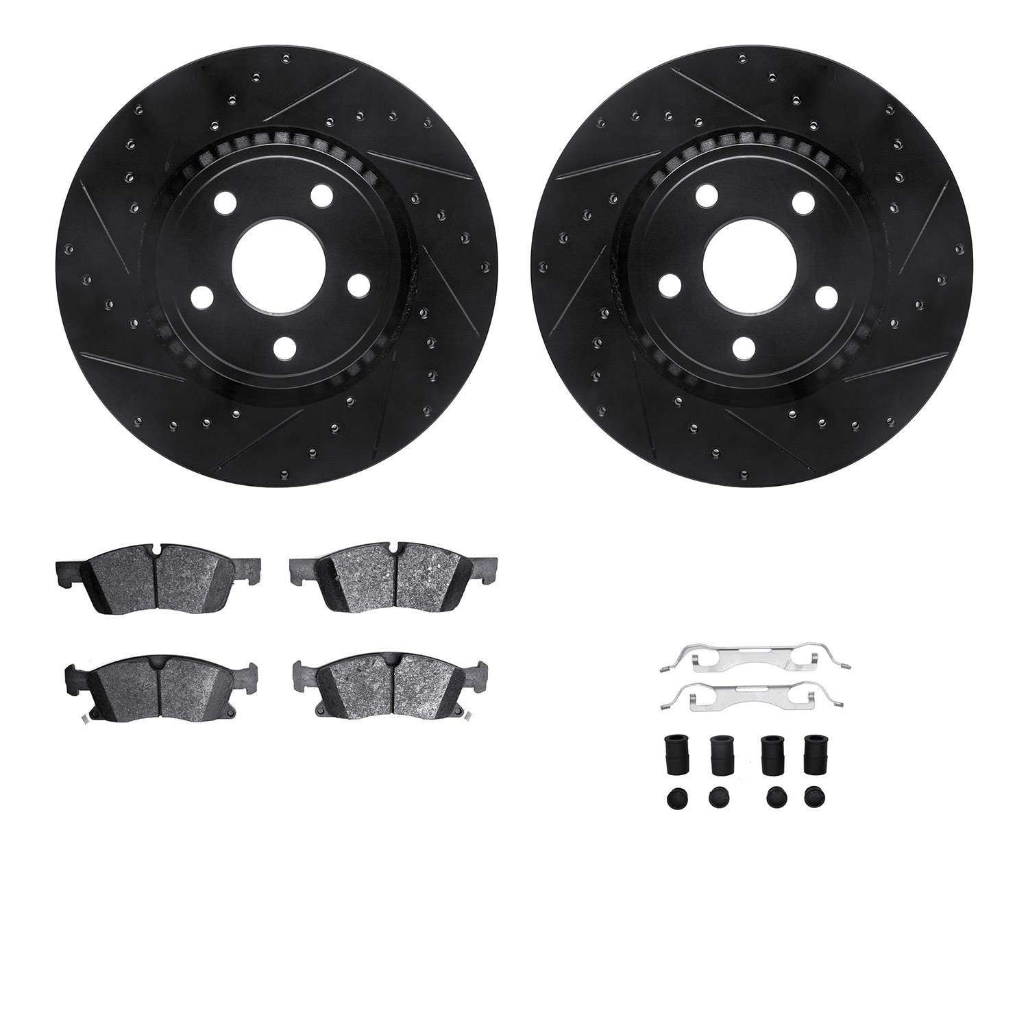 R1 Concepts 12-25 Dodge Durango Front Drilled & Slotted Black Brake Rotor Set w/Ceramic Pads and Hardware