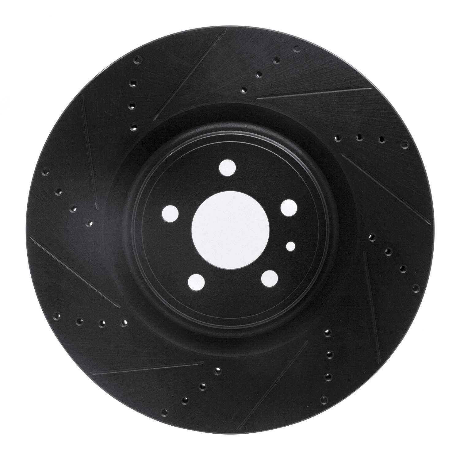 R1 Concepts 13-14 Ford Mustang Front Left Drilled & Slotted Black Brake Rotor