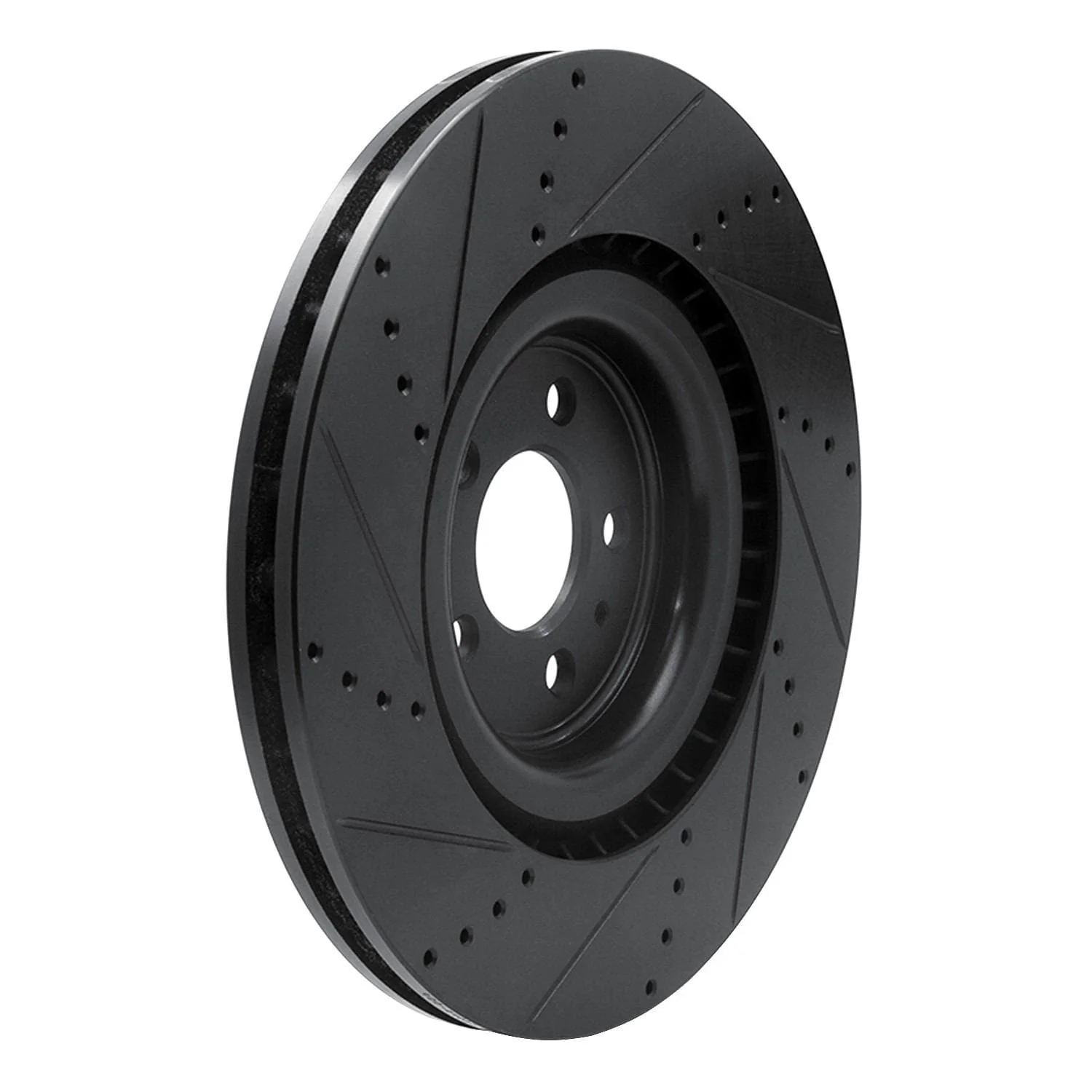 R1 Concepts 13-14 Ford Mustang Front Right Drilled & Slotted Black Brake Rotor - Image 2
