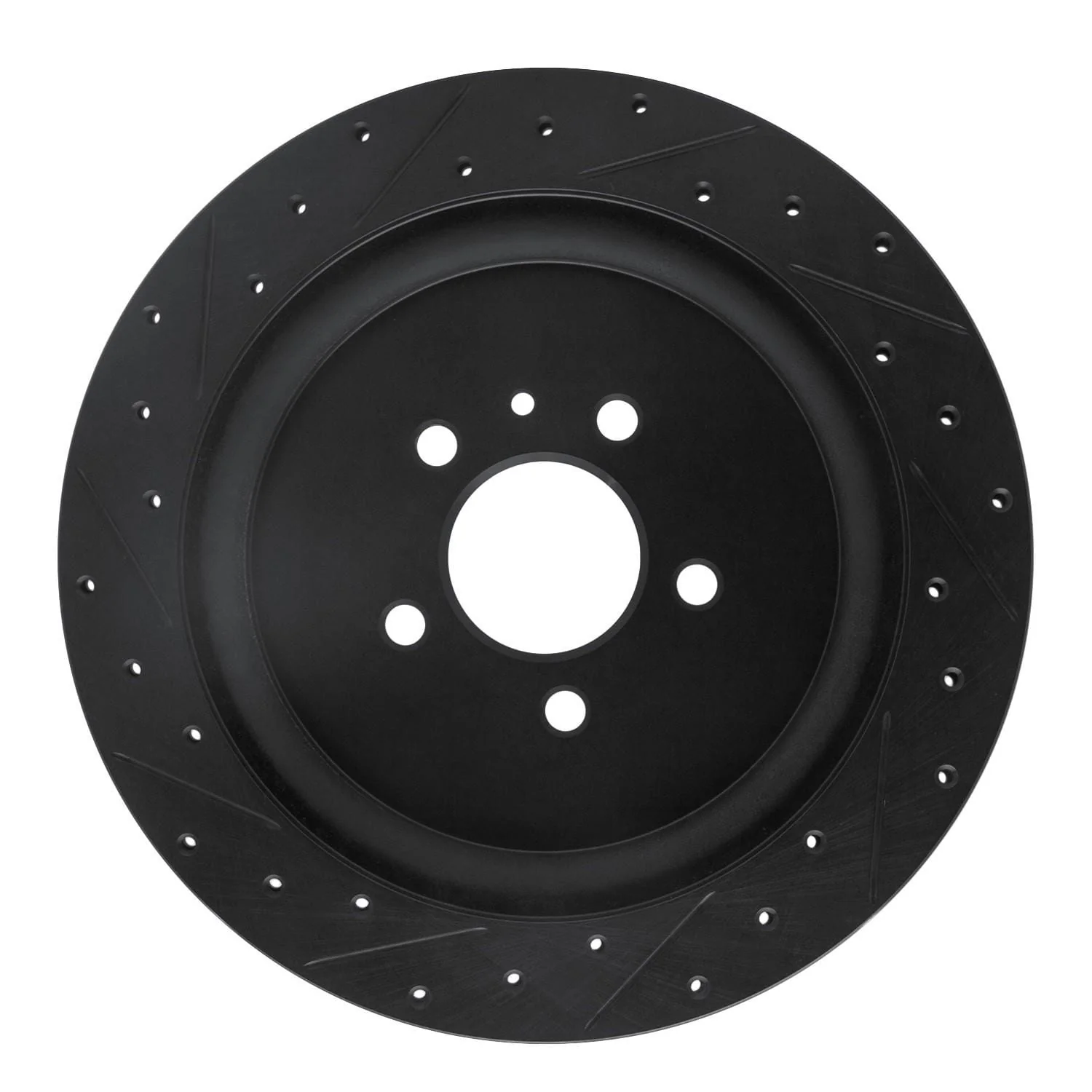 R1 Concepts 13-14 Ford Mustang Rear Right Drilled & Slotted Black Brake Rotor - Image 2